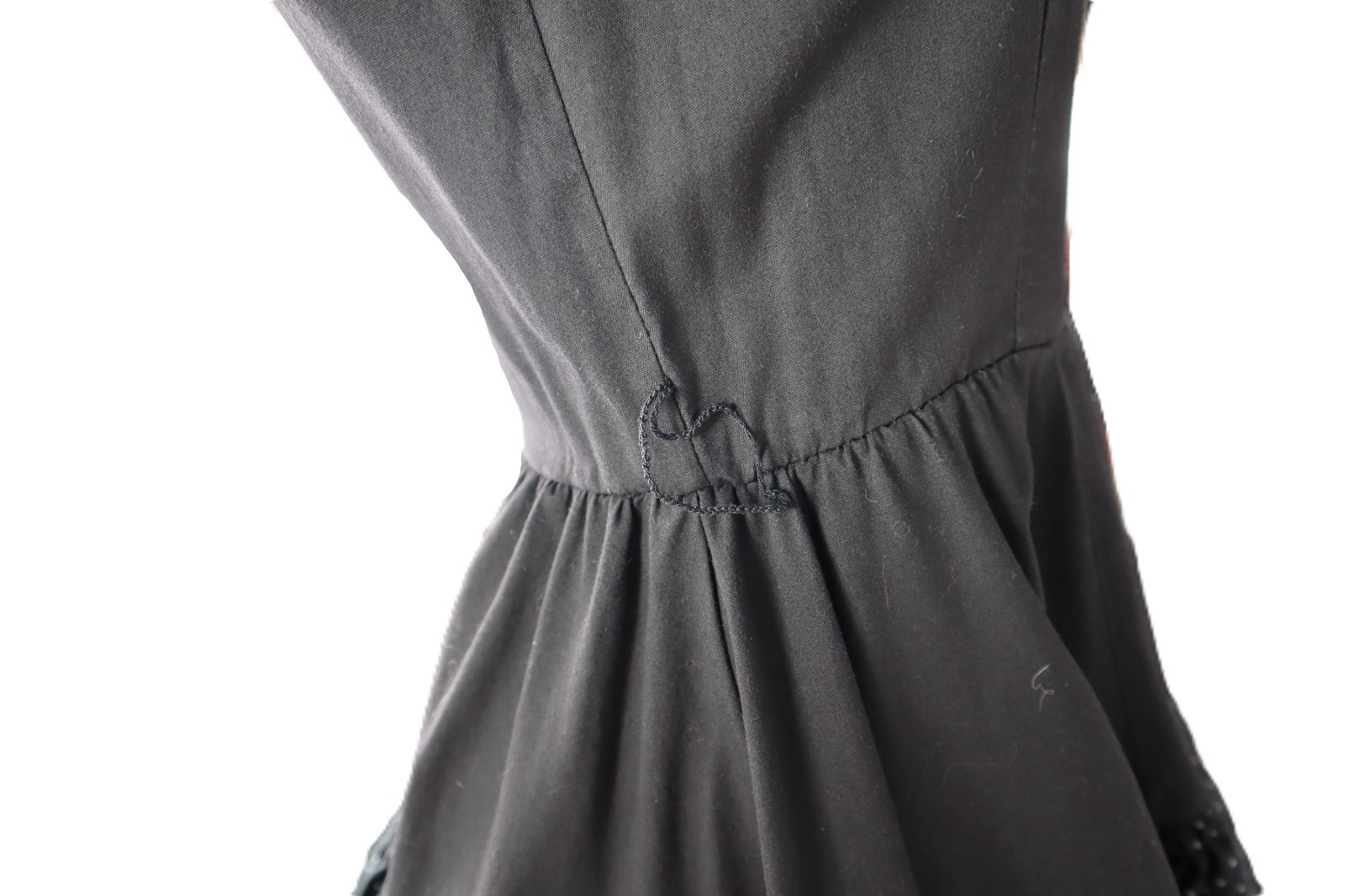 VTG 60s 70s Jeri Bee USA 0 2 XS Square Dance Prairie Polka Dot Knee Dress Black