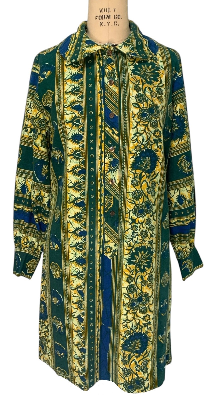 THE ART SHIRT 70s Vintage Women&rsquo;s LS Batik Print Shirt Dress – Sz L