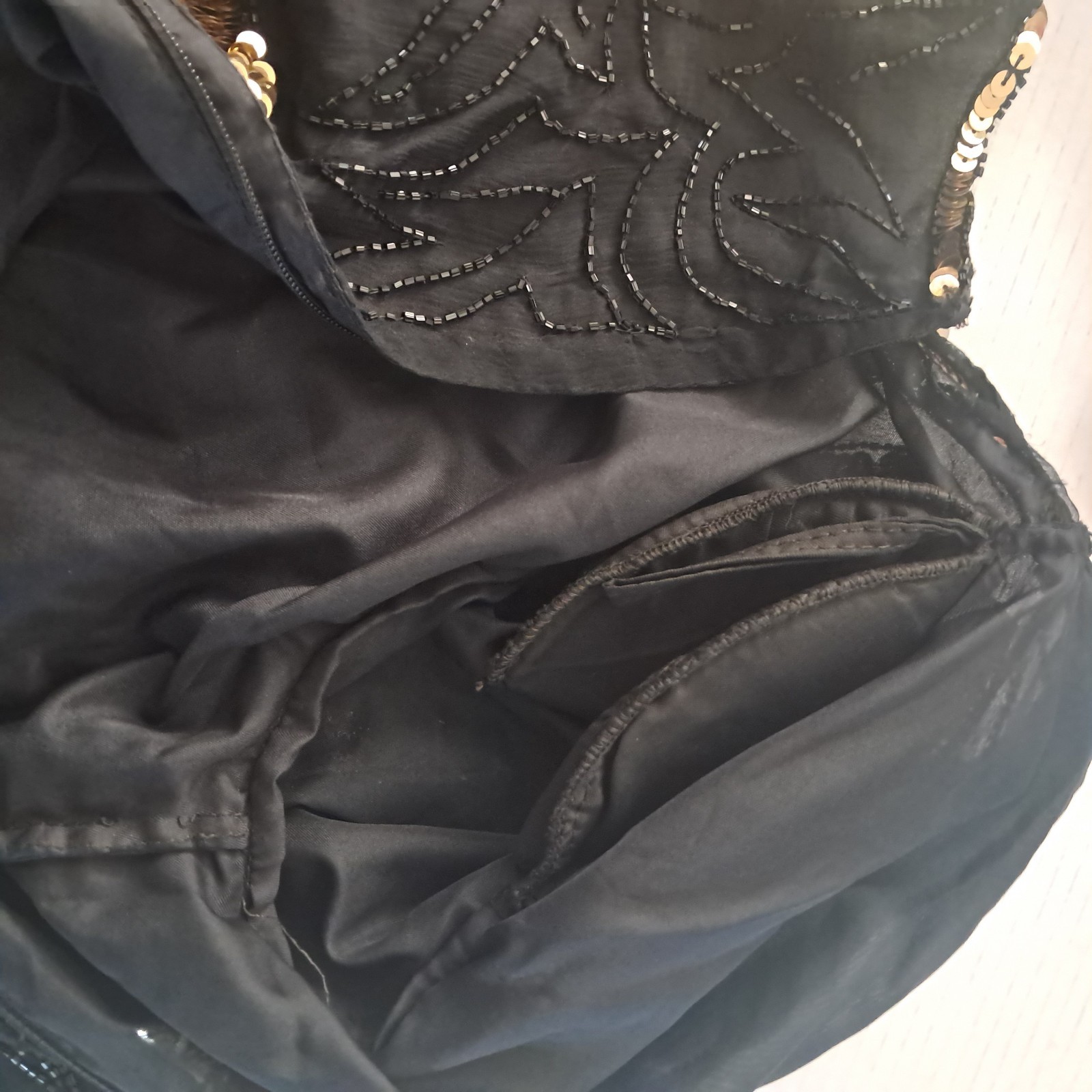Vintage Stenay Silk Sequin Beaded Top Small Floral Black Gold Regency Goth Event