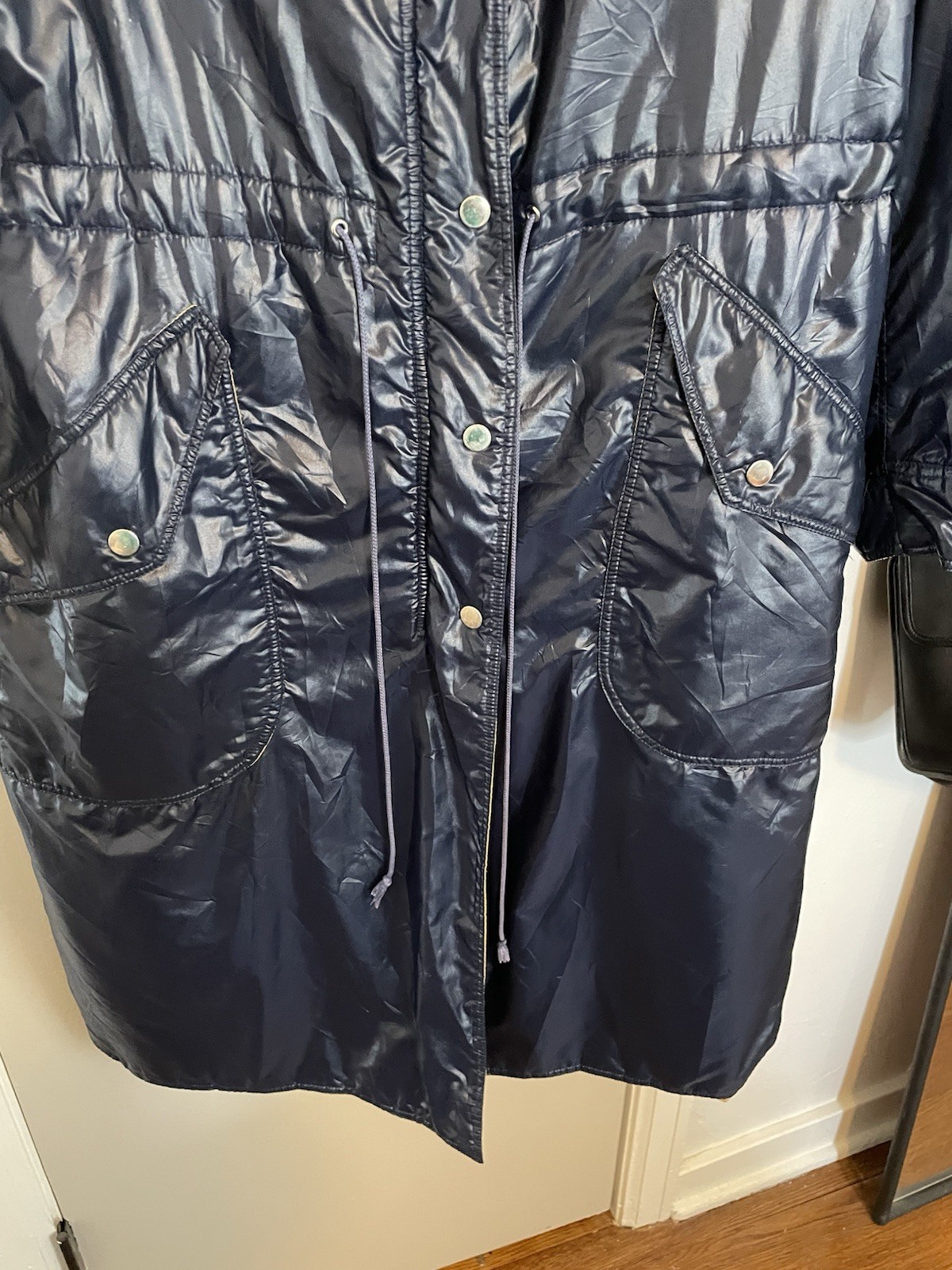 COURREGES c.1970&rsquo;s Hyperbole Paris Navy Blue Drawstring Windbreaker Raincoat