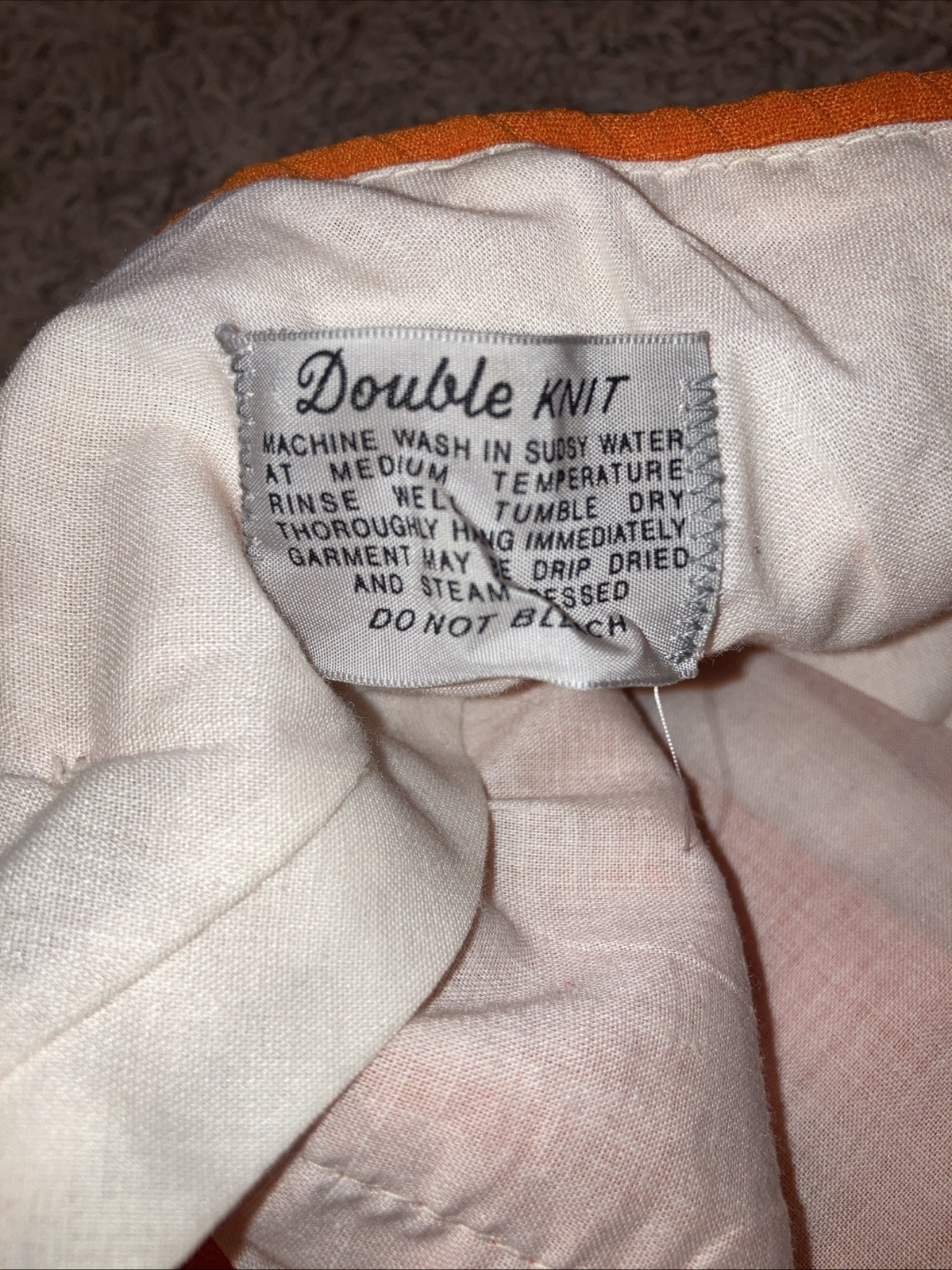 Vintage 1970s Orange Double Knit Polyester Flair Pants. Textured