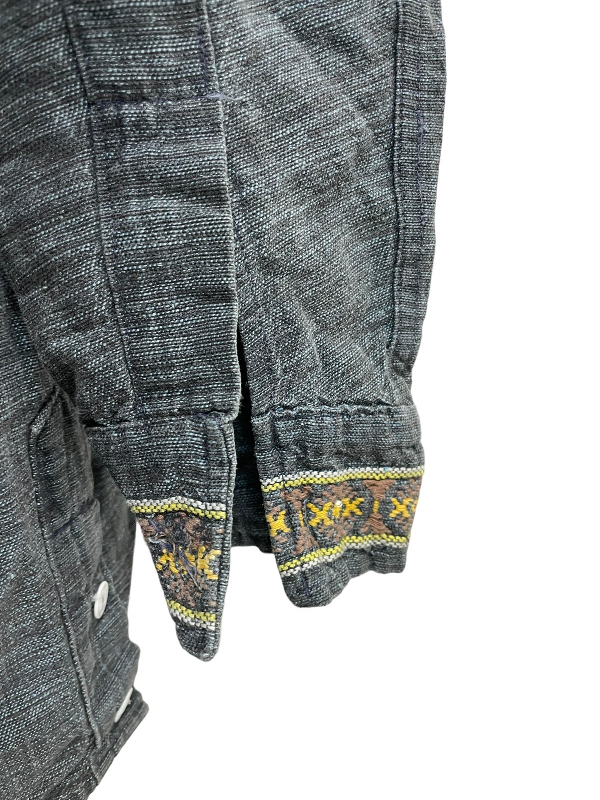 Vintage Chambray Denim Shirt Jacket Embroidered BIRDS Pockets Button Down