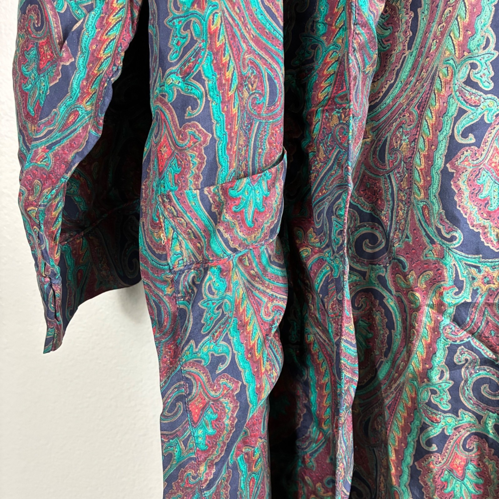 VTG 80s BG Intimates 100% Silk Paisley Robe One Size Kimono Duster bohemian