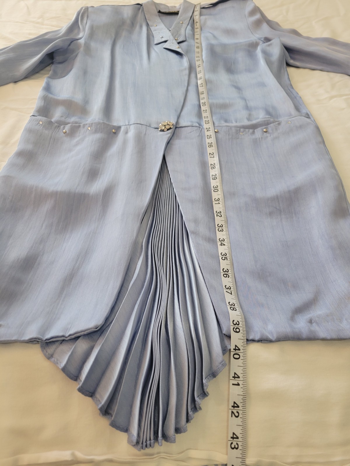 Vintage L.A. GLO Periwinkle Duster Jacket Womens L Studded Pleated Back 80s NWT