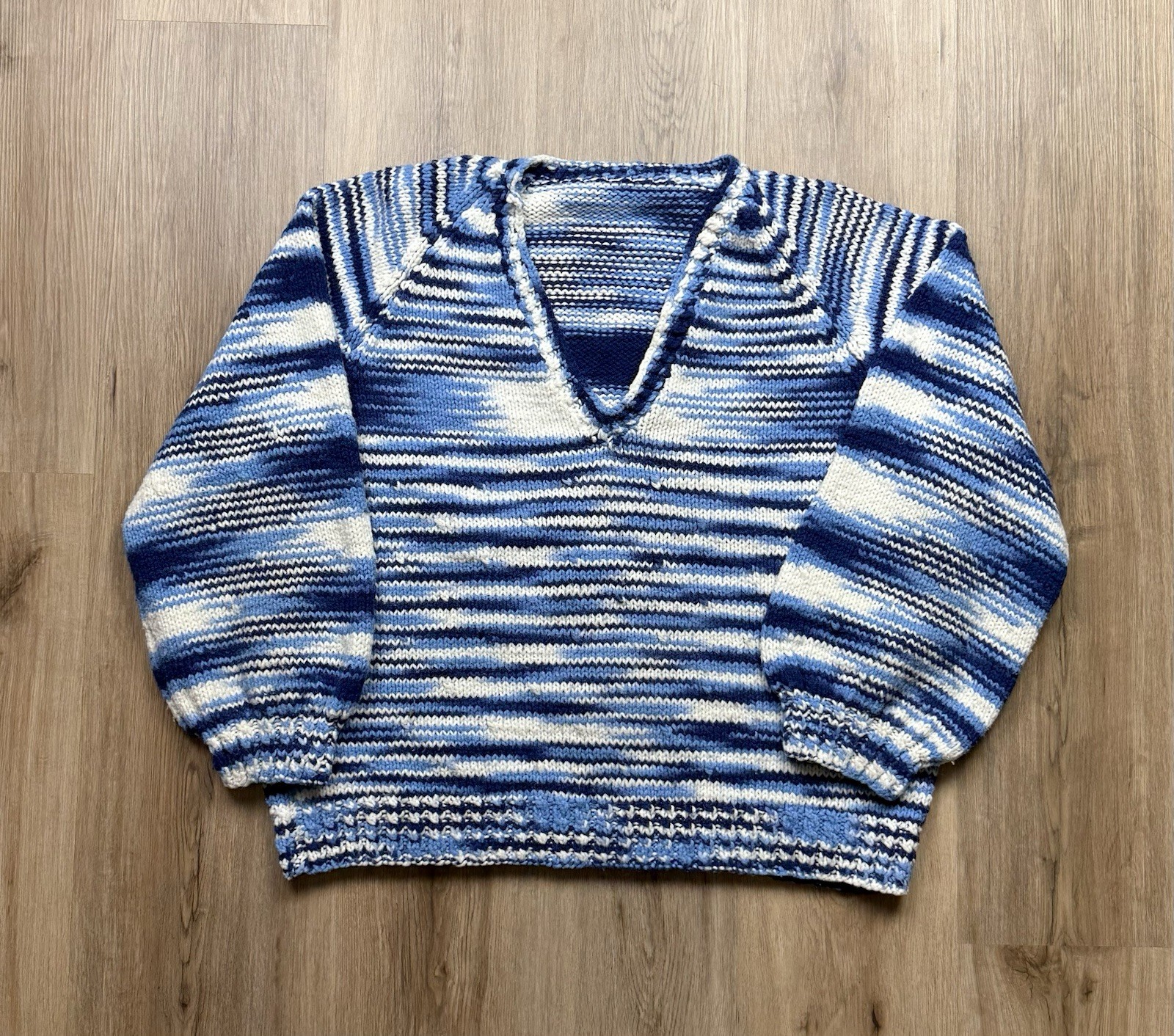 70s VINTAGE Handmade Static Striped Pullover Knit Sweater Size Small Blue Women