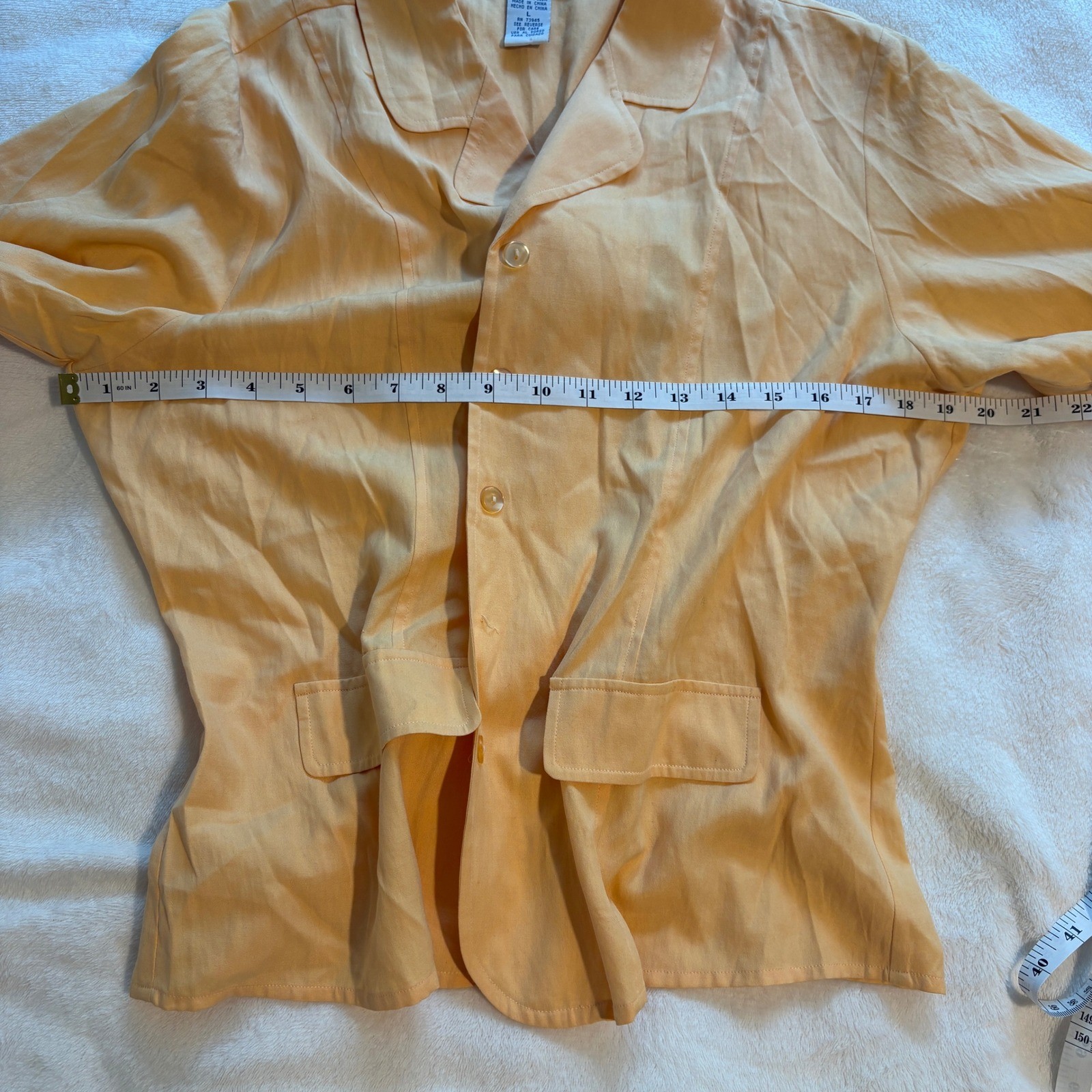 Anna & Frank Vintage 100% Silk Short Sleeve Button Up Shirt Orange Sz L Tie Back