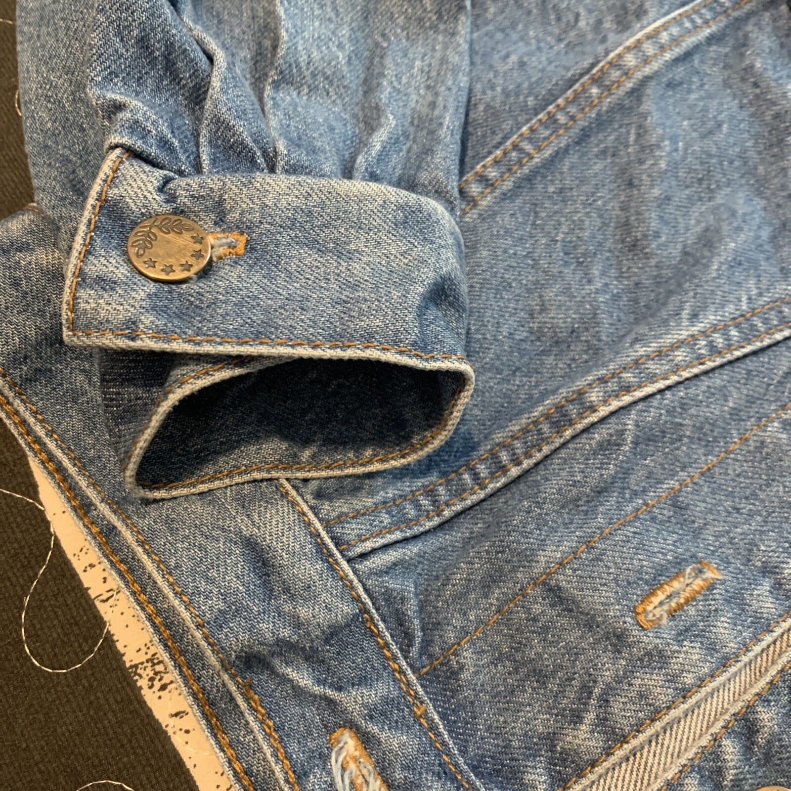Vintage California Concepts Denim Jacket 80s 90s Romantic Ruffle Trim Crop Sz S