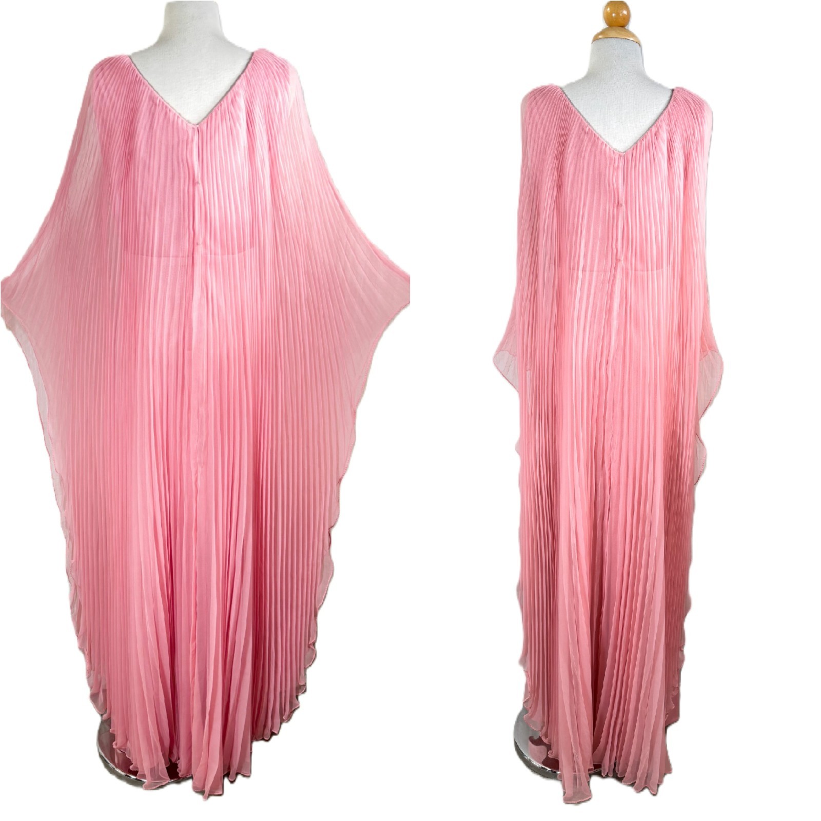 Vintage Miss Elliette Cape Pleated Maxi Dress, Pink Goddess Dress