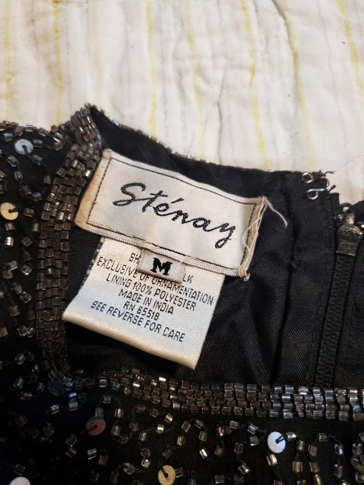 Stenay Top Sz M Black Silver Silk Beaded Sequin Lined Shirt Special Party Blouse