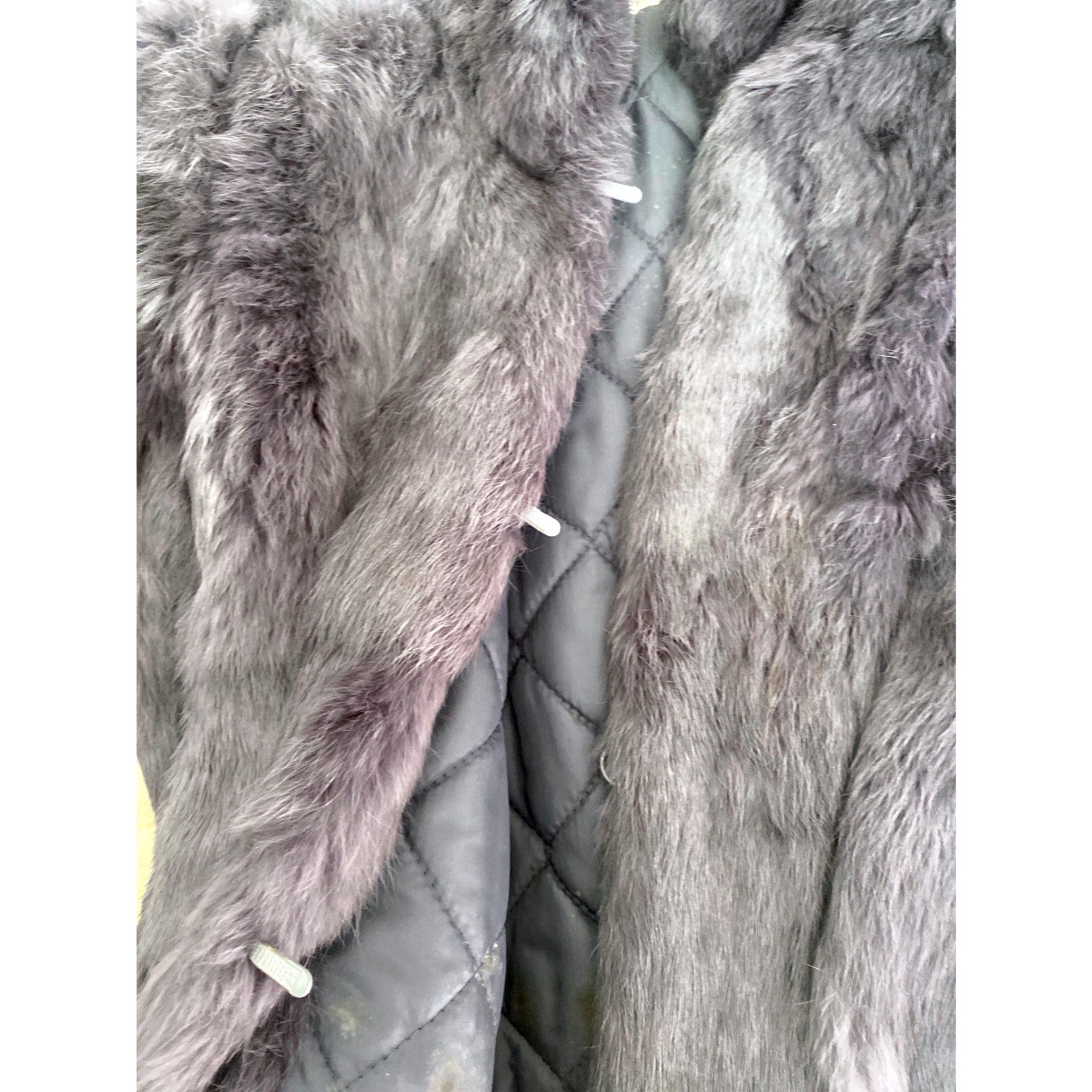 Vintage Gray Rabbit Fur Jacket Cropped Stand Collar Quilted Lining Gray Small