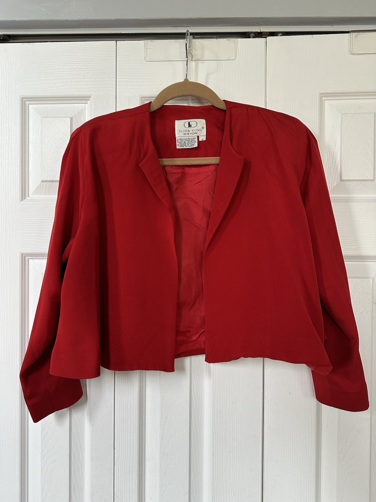 Flora Kung Bergdorf Goodman Vintage Red Silk Blazer Jacket Open Front 80s 90s 4