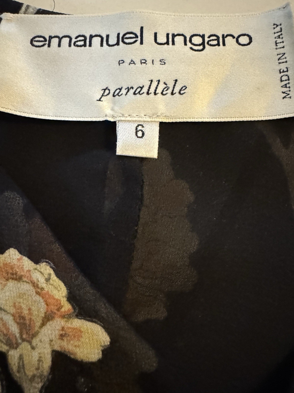 EMANUEL UNGARO MADE IN PARIS SILK SHEER Y2K Floral Mid Length Dress Sz 6 Vintage
