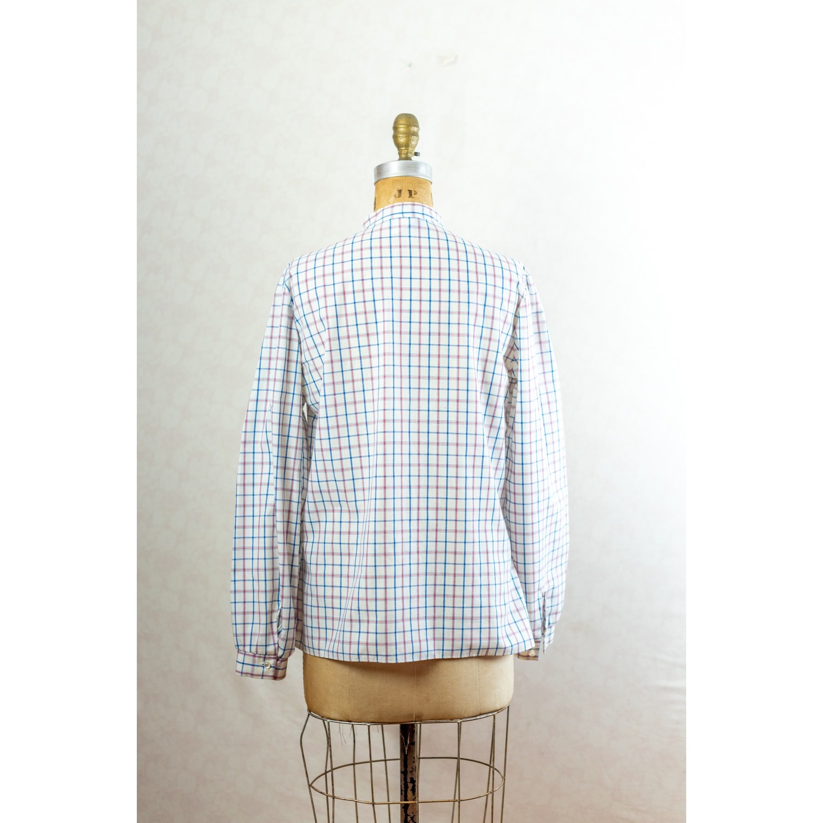 Vintage 80s Cottage Plaid Ruffled Blouse, Red White Blue, Prairie Gingham, M