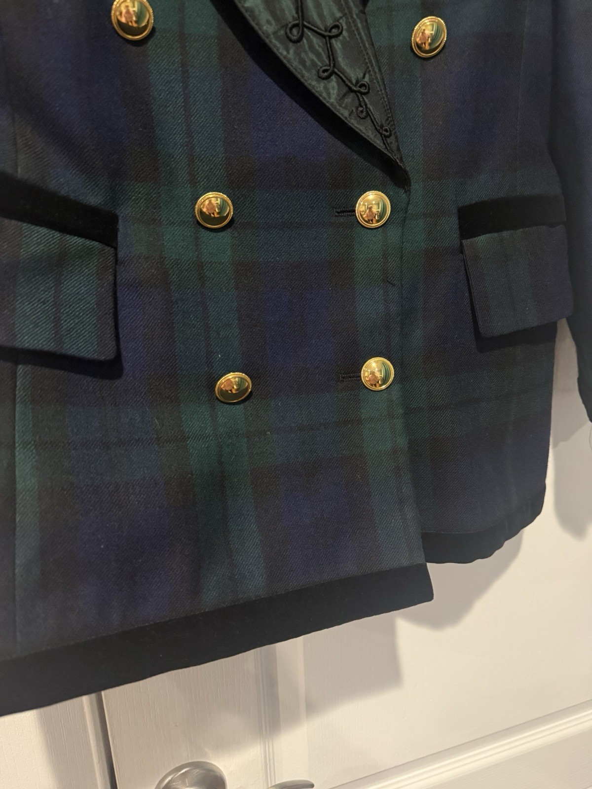 Escada Margaretha Ley Vintage Wool Blazer Jacket Plaid Blue Green