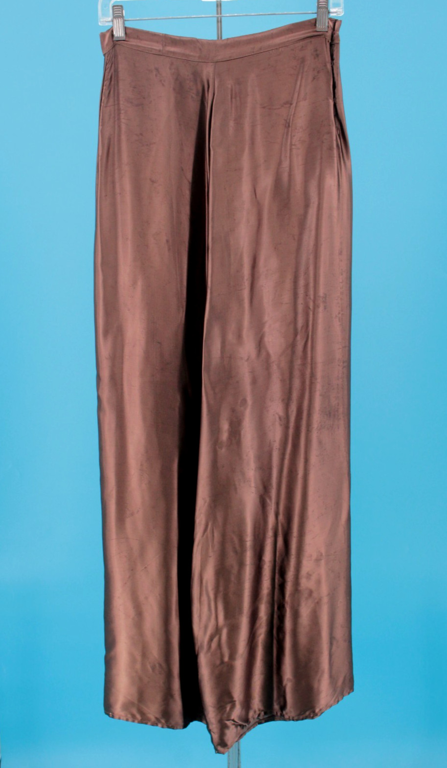 VTG Women&rsquo;s 40s Brown / Bronze Satin Side Button Wide Leg Pajama Pants S/M 1940s