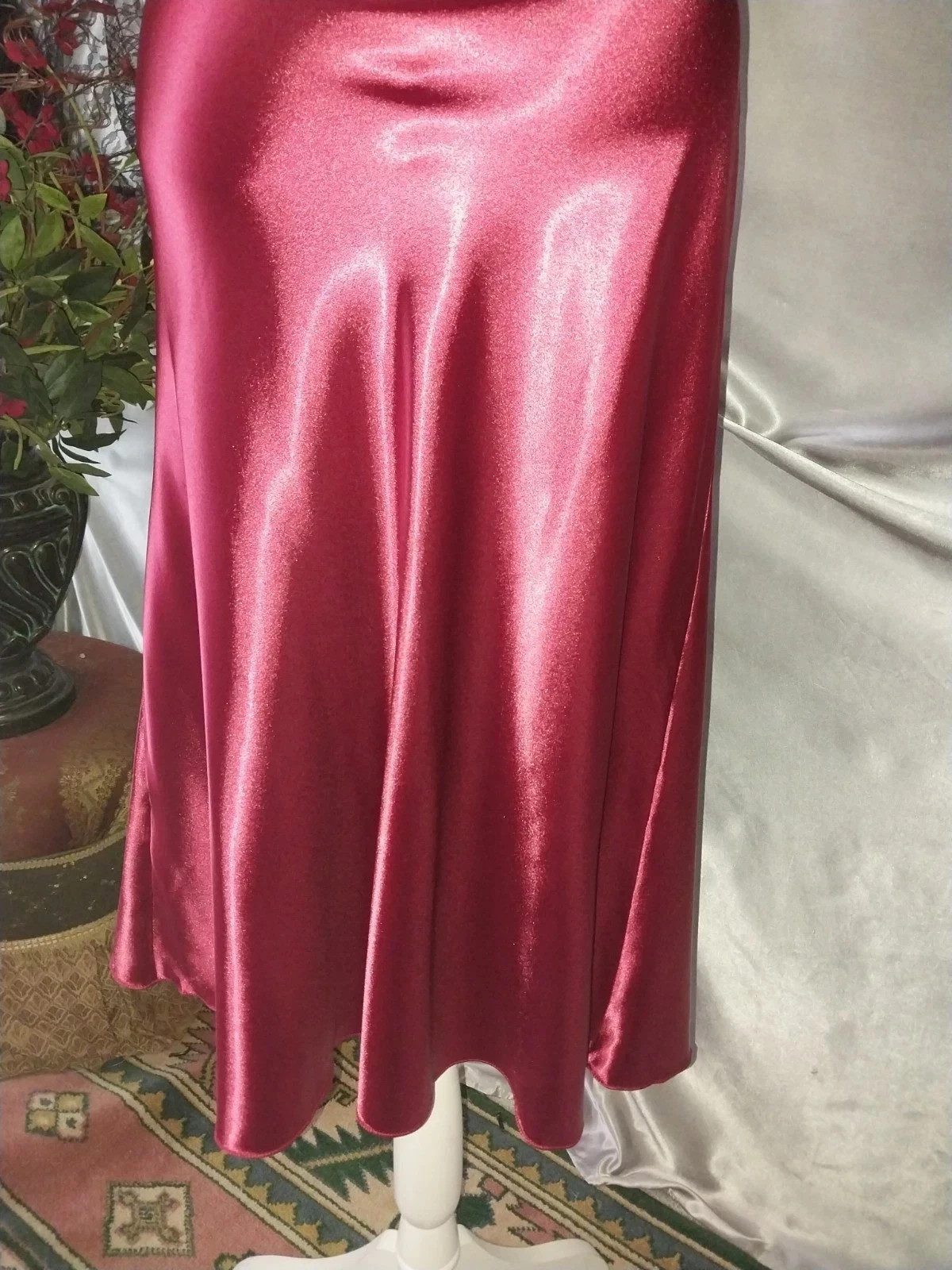 VTG SATIN SHINY GARNET COWL DRAPE NEGLIGEE NIGHTGOWN SLEEP DRESS FULL LONG 46&Prime;
