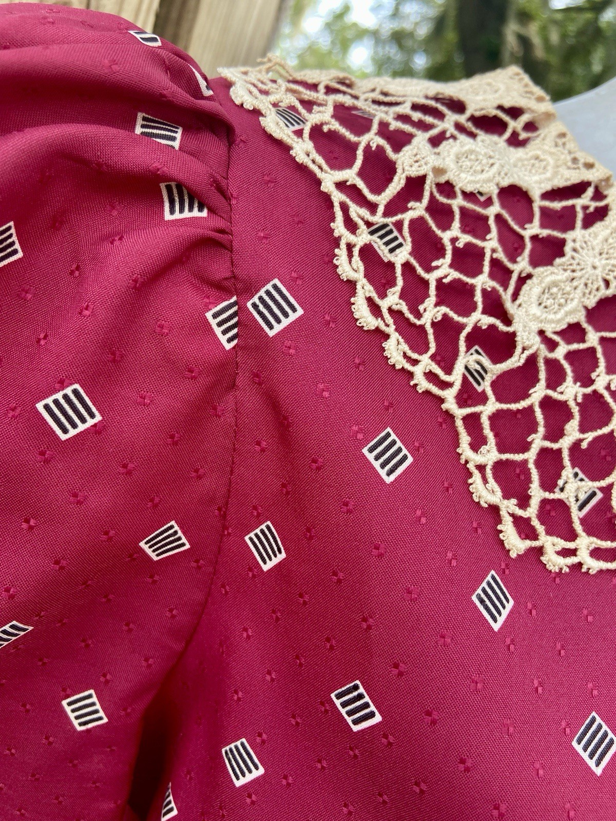 Vintage 70s Prairie Dress Jerell of Texas Burgundy Cottage Sz XS 0/2 Lace Collar
