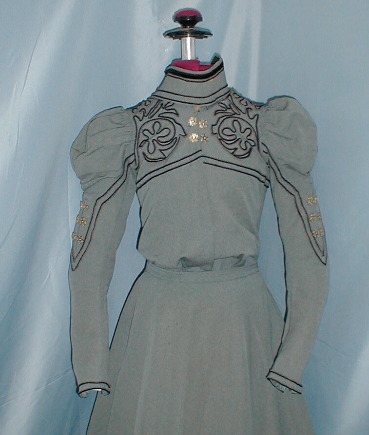 Antique Dress Seafoam Green Wool 1890&rsquo;s Victorian Braided Trims