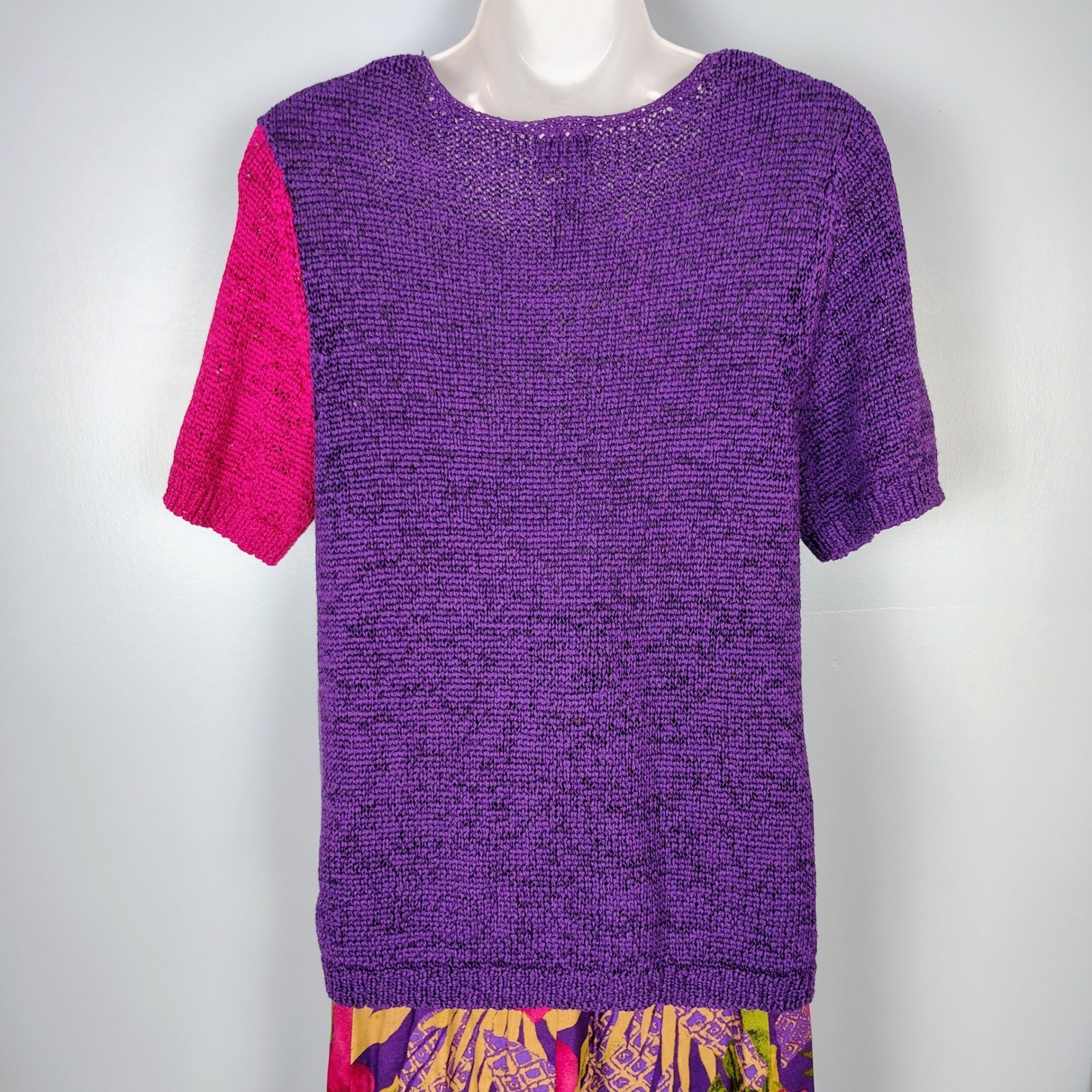 Koret Vintage 2 Piece Set Womens Medium Pink Purple Floral Knit Top Maxi Skirt
