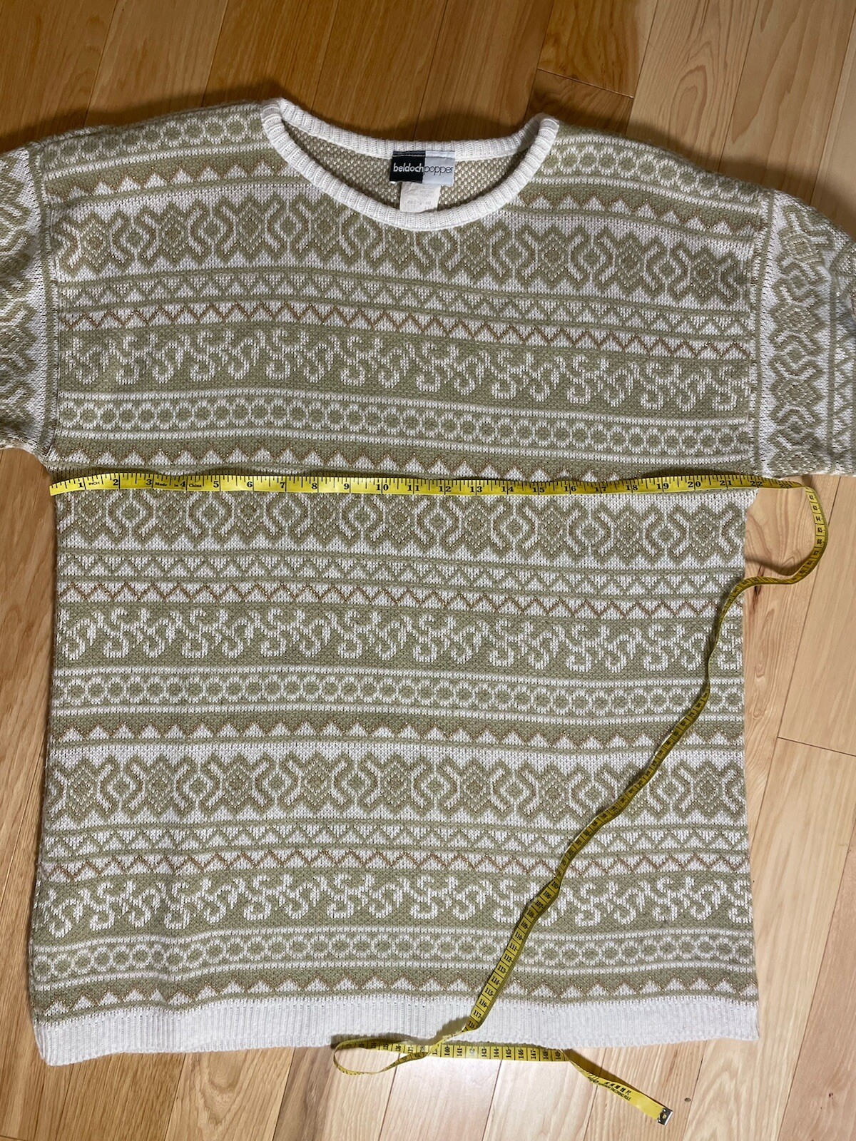 Womens EUC Beldoch Popper M Green, Metallic Gold & White Sweater