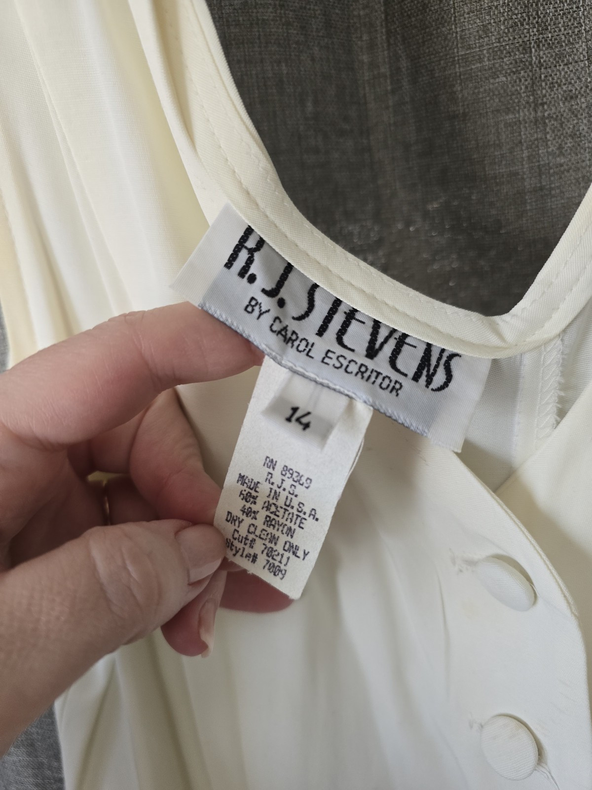R.J Stevens Vintage 90s White Button Down Midi Sleeveless Swing Dress Size 14