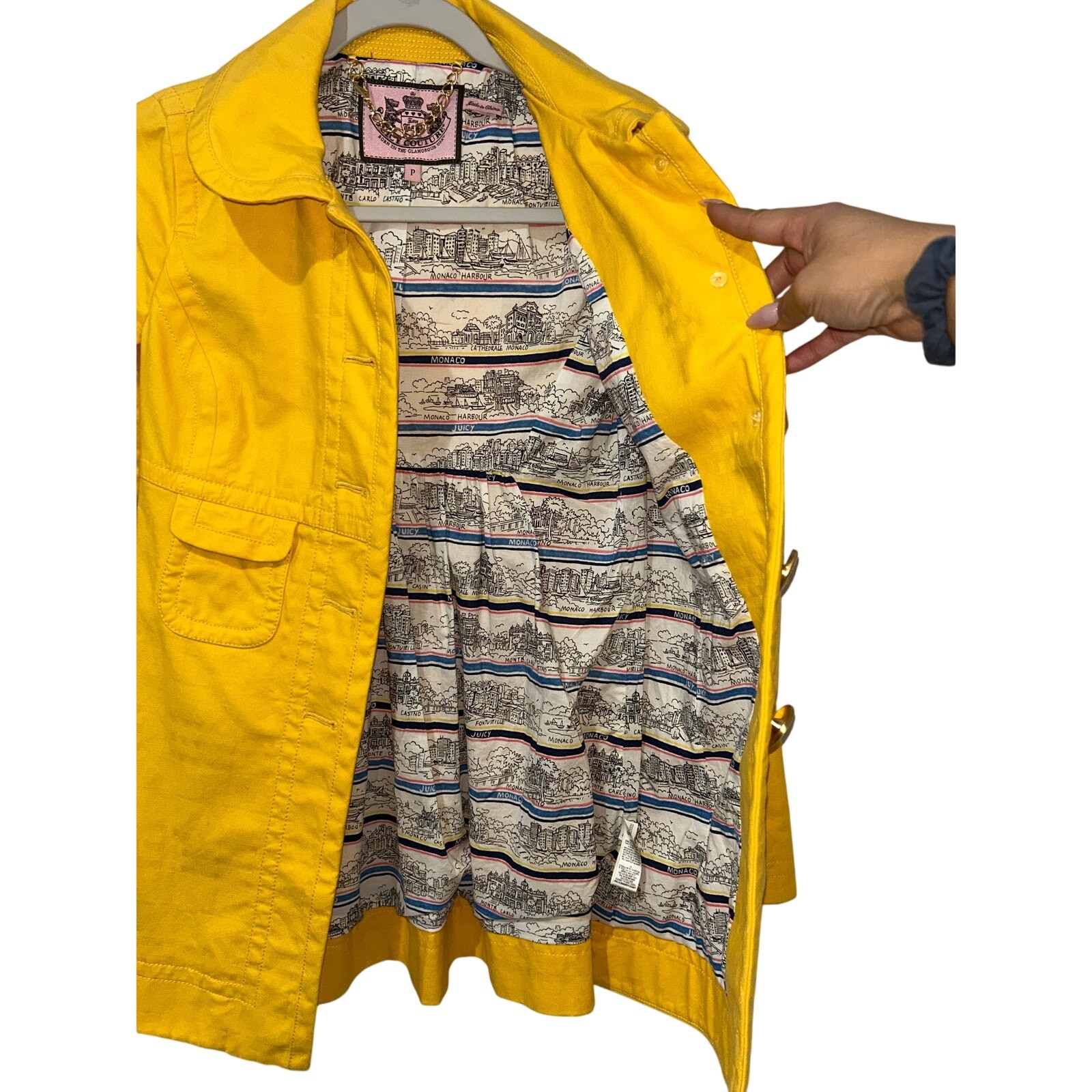 Y2K Authentic True Vintage Juicy Couture Yellow trench coat Monaco map p/small