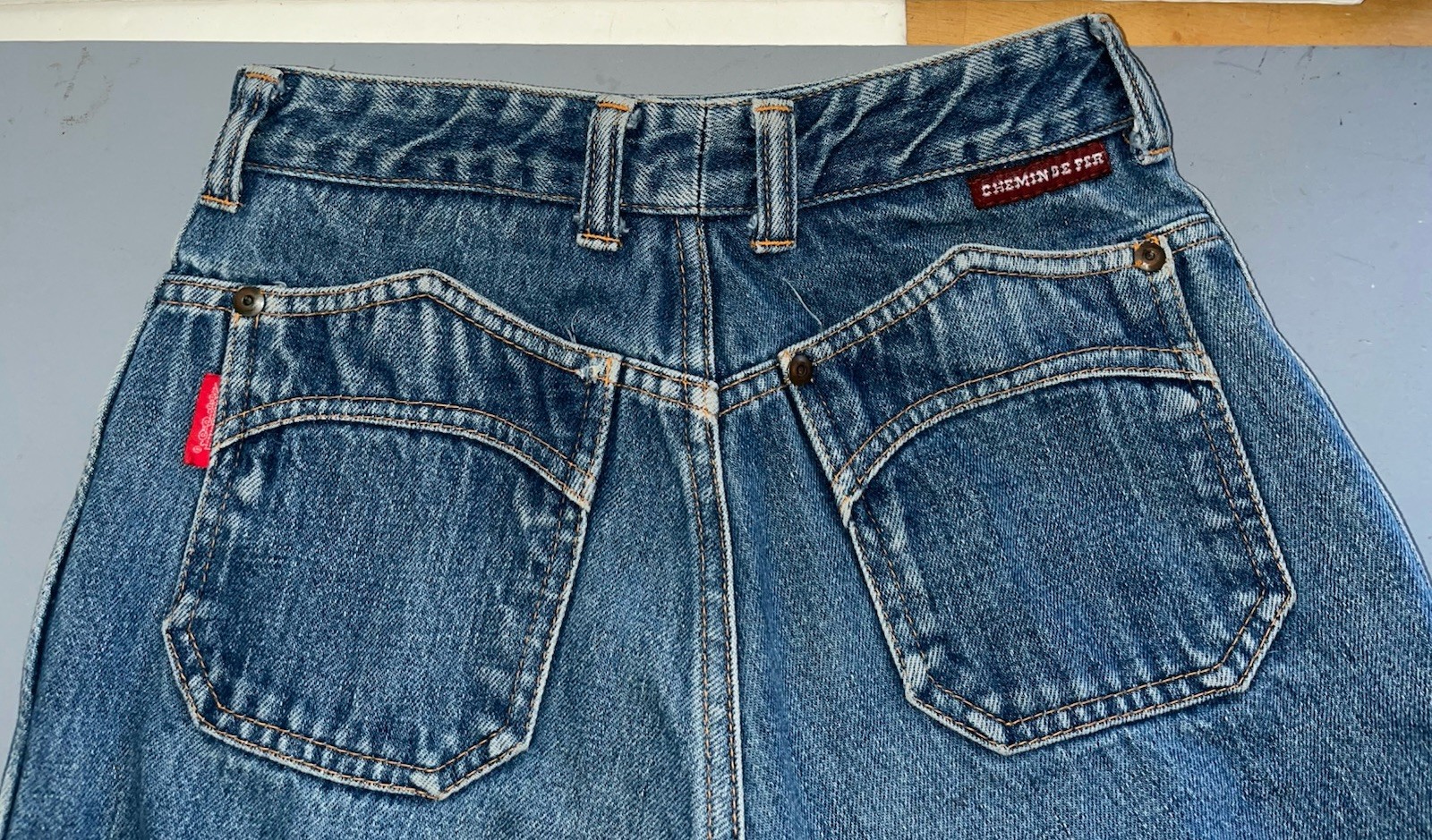 Vintage 1970s Chemin De Fer Medium Blue Slim Flare Jeans-24” Waist x 32” Inseam