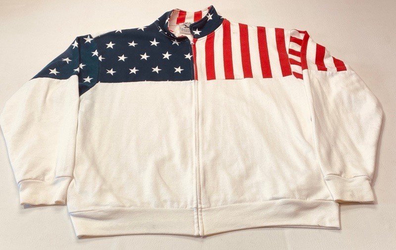 Vtg ESY Surf Co. USA Flag Full Zip Fleece Jacket Patriotic Stars Stripes XL