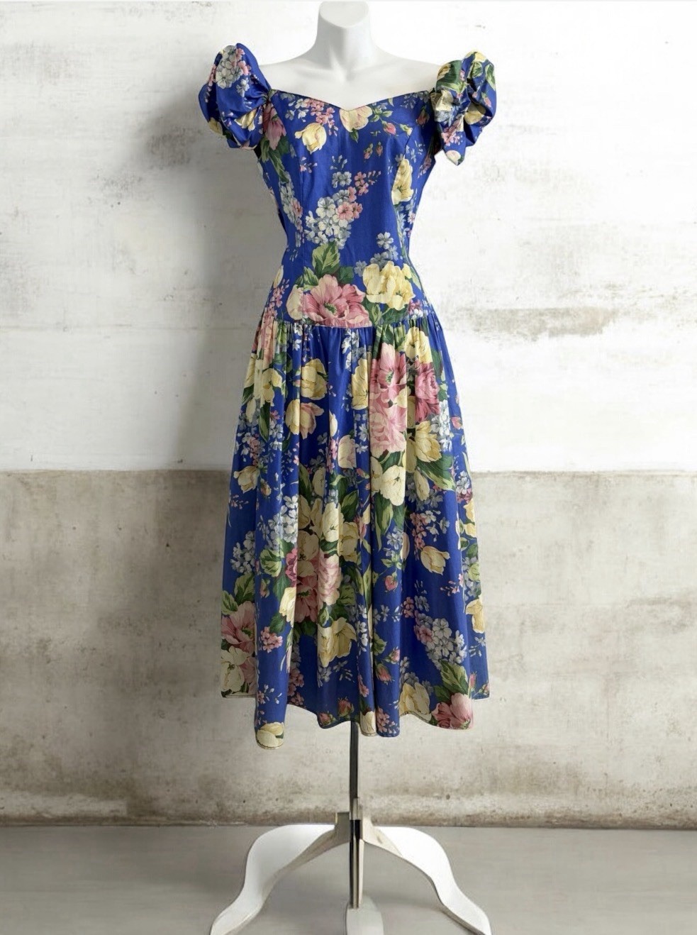 Vintage CAROL ANDERSON Dress 5/6 Cottage Floral Off-Shoulder Midi Babydoll