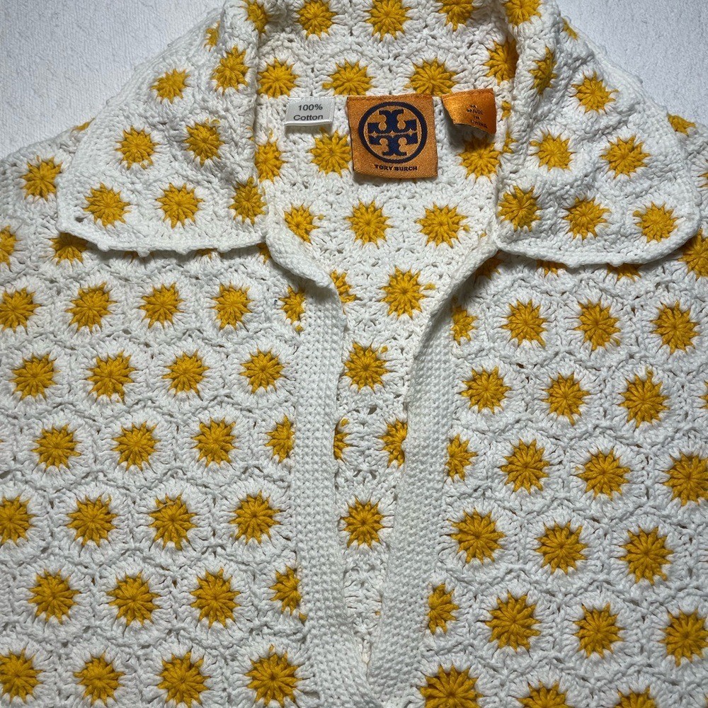 Tory Burch Medium poloYellow Starburst Knit/ crochet cotton feminine granny core