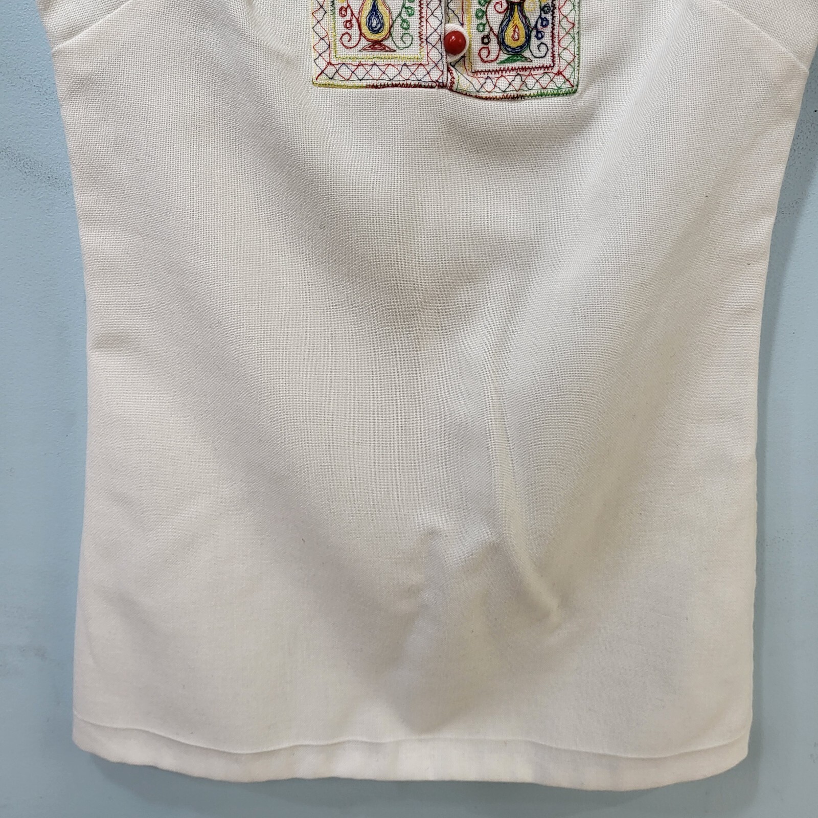 Vintage Glenbrooke Womens Dress White with Peacock Embroidered Neckline Button