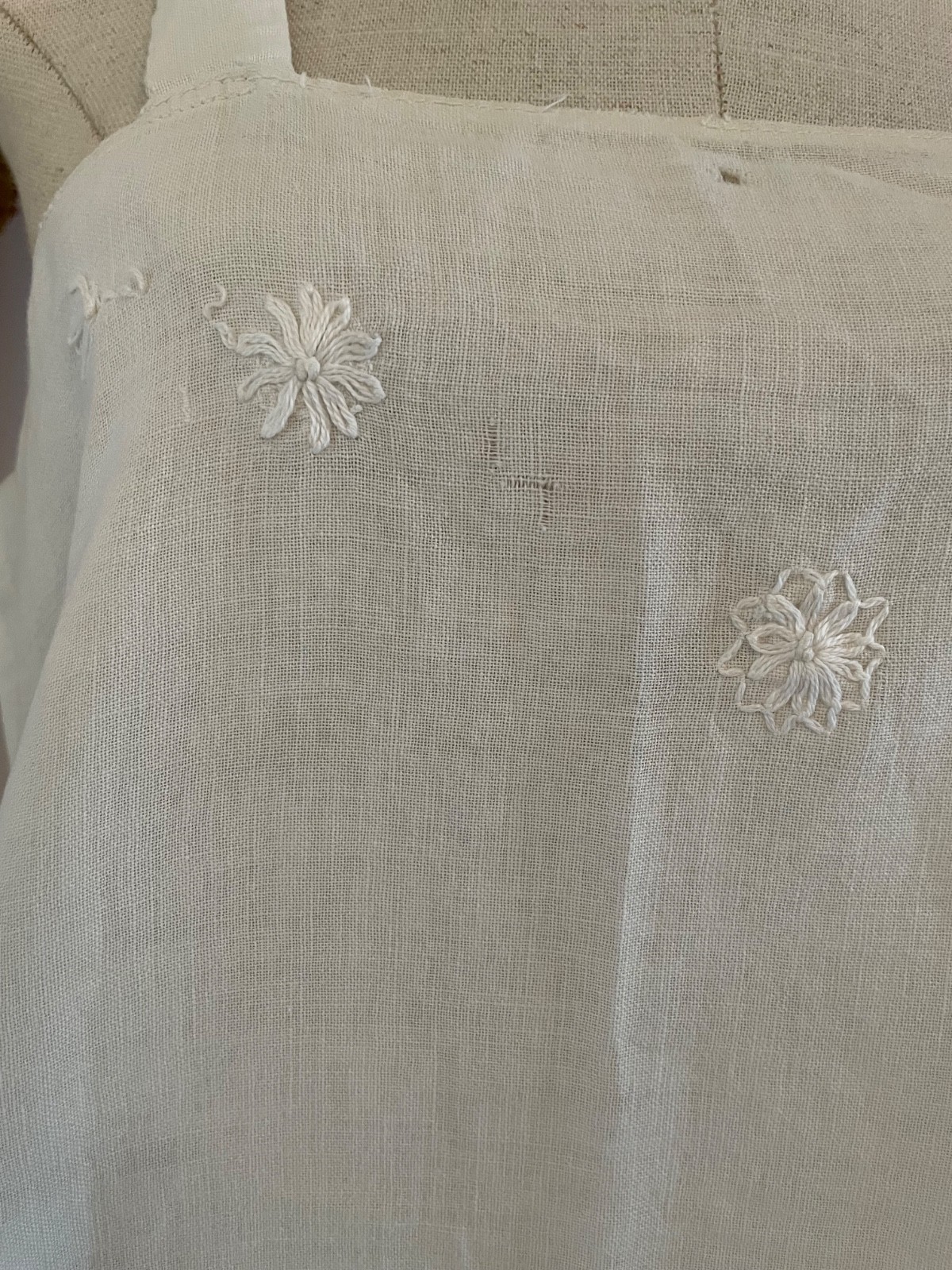 Antique Edwardian White Cotton Floral Embroidered Step In All-In-One S/M Slip