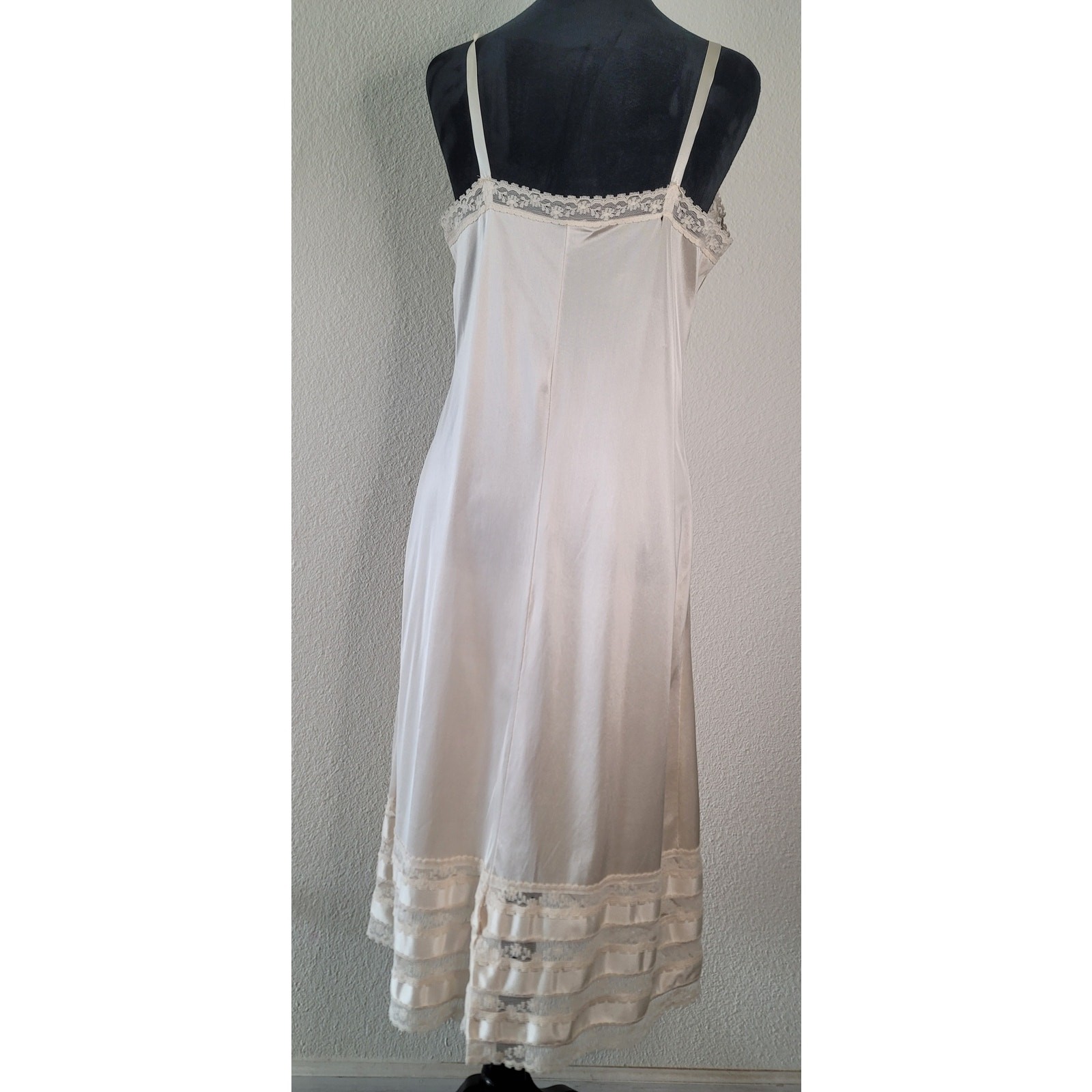 Off-white Vintage Slip Dress Delicate Lace Trim at the Neckline and Hem