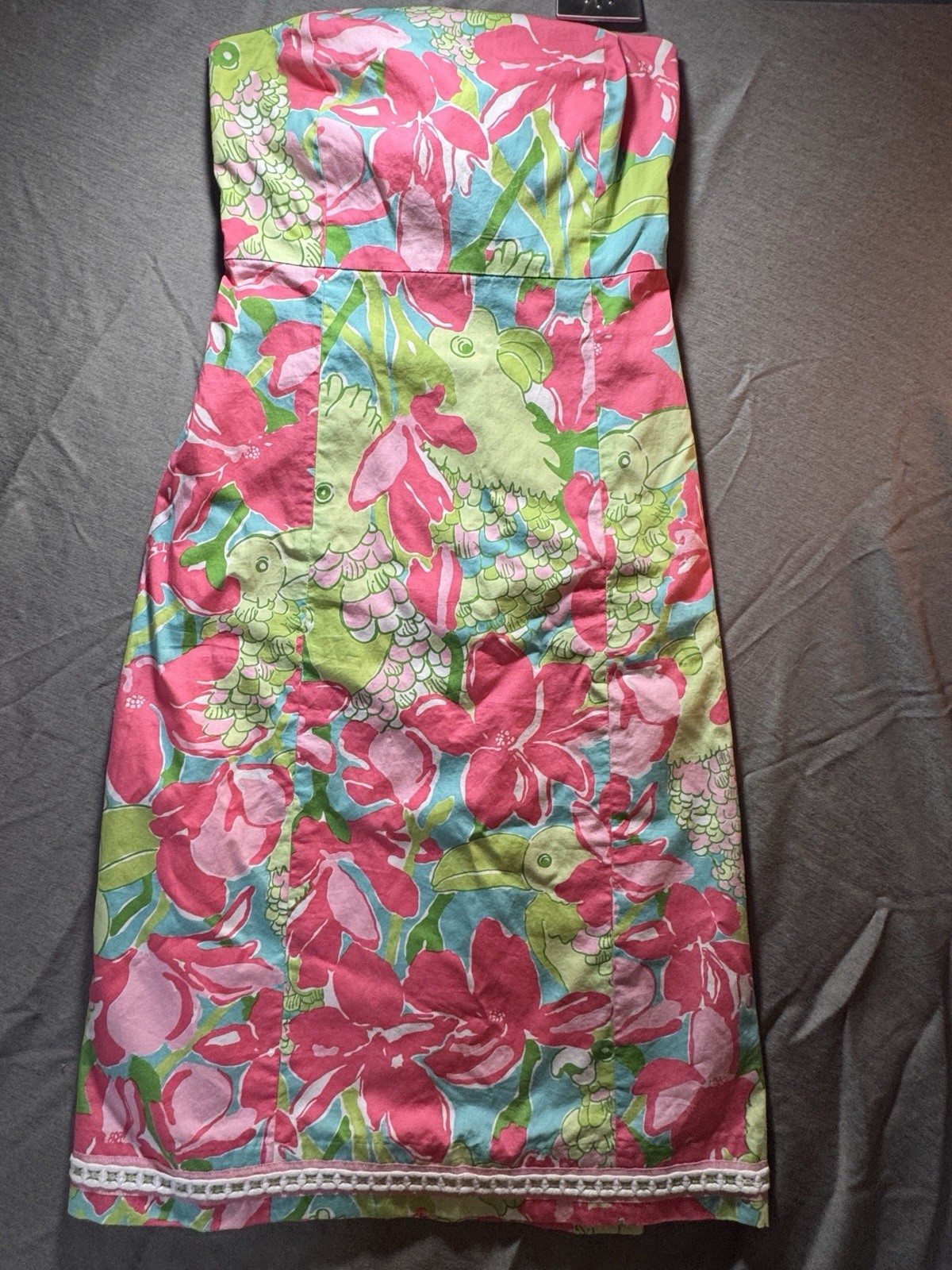 Vintage Lilly Pulitzer Amberly Strapless Dress Pink Green Floral Bow Size 2