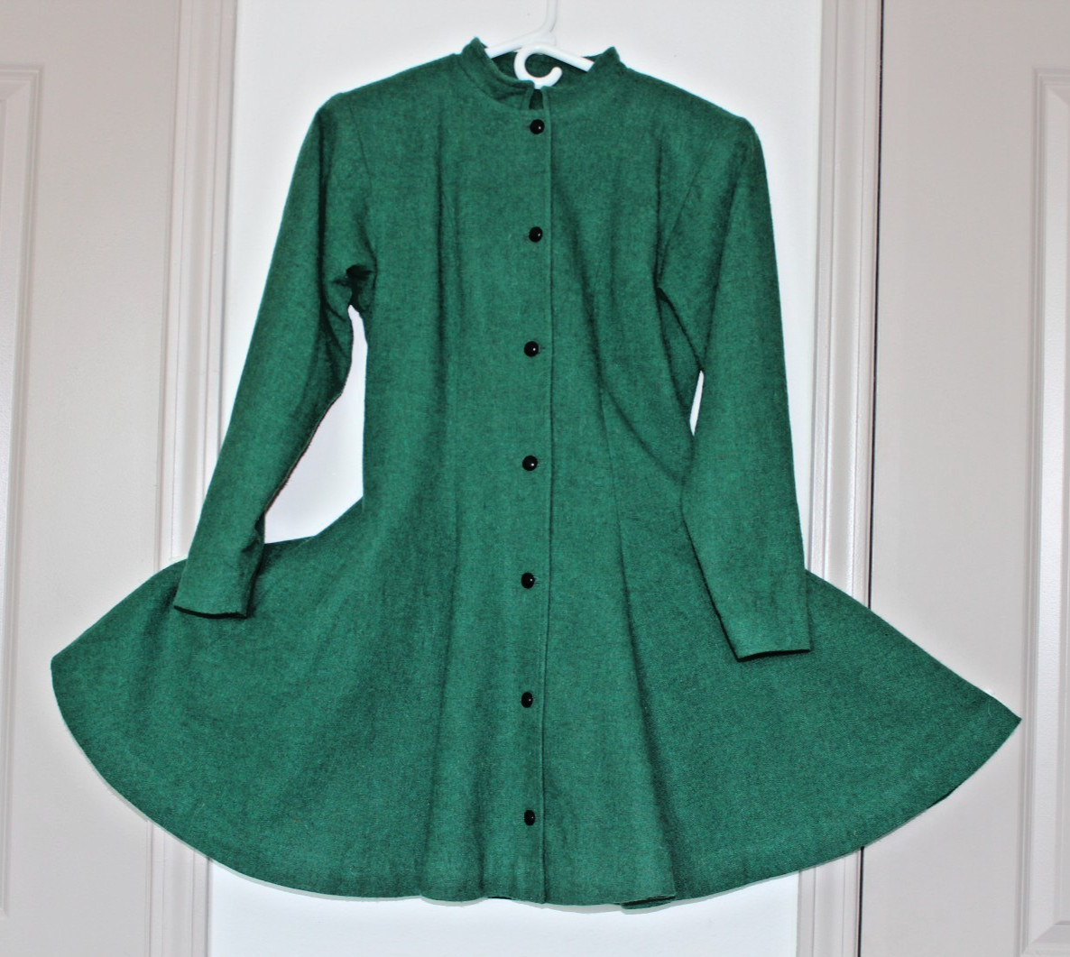 Vtg 50s Fit Flare Circle Skirt Coat Green Wool Princess Seam Small S 1950s