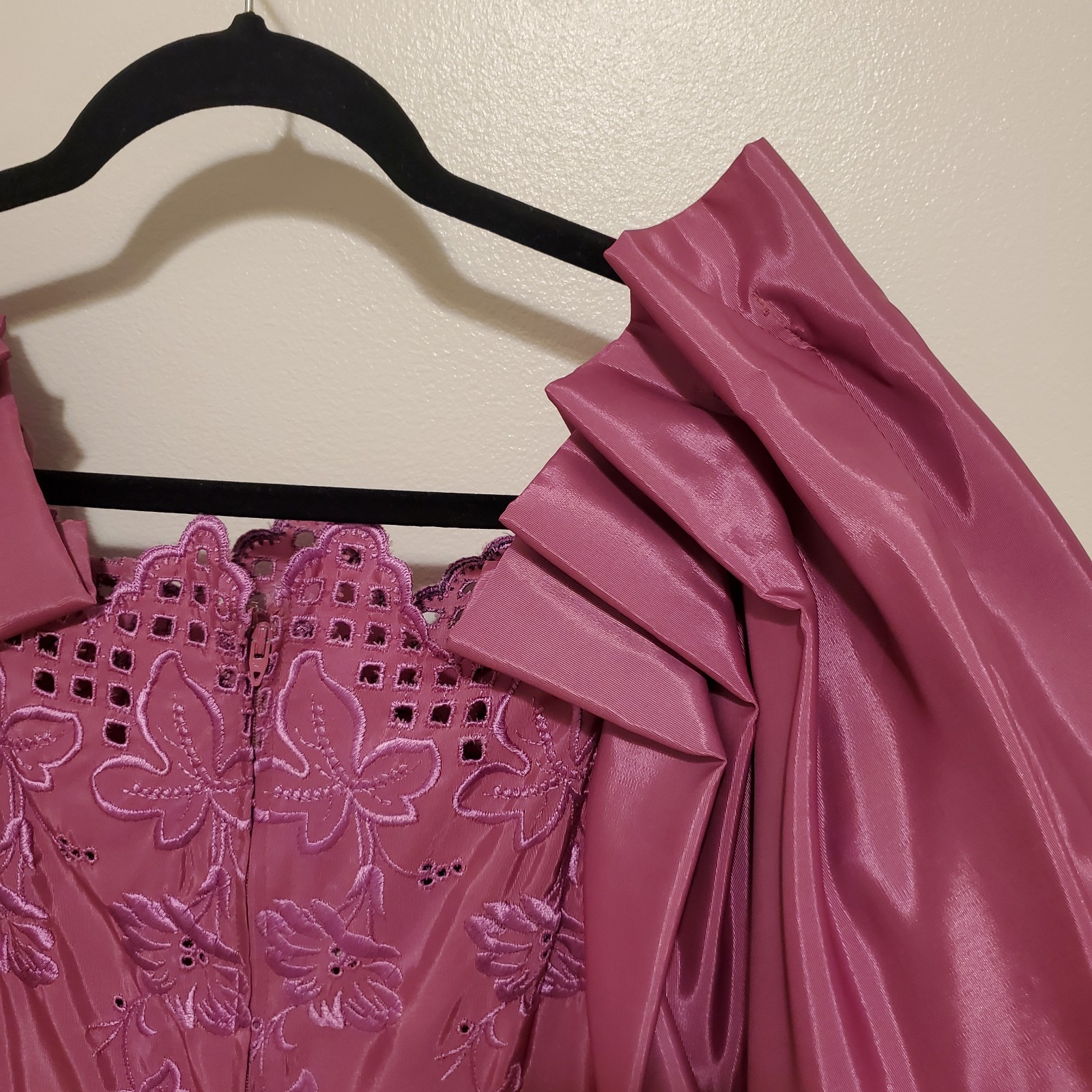 VTG Puff sleeve off shoulder taffeta mauve Prom Gown Dress 5/6 USA Union Made