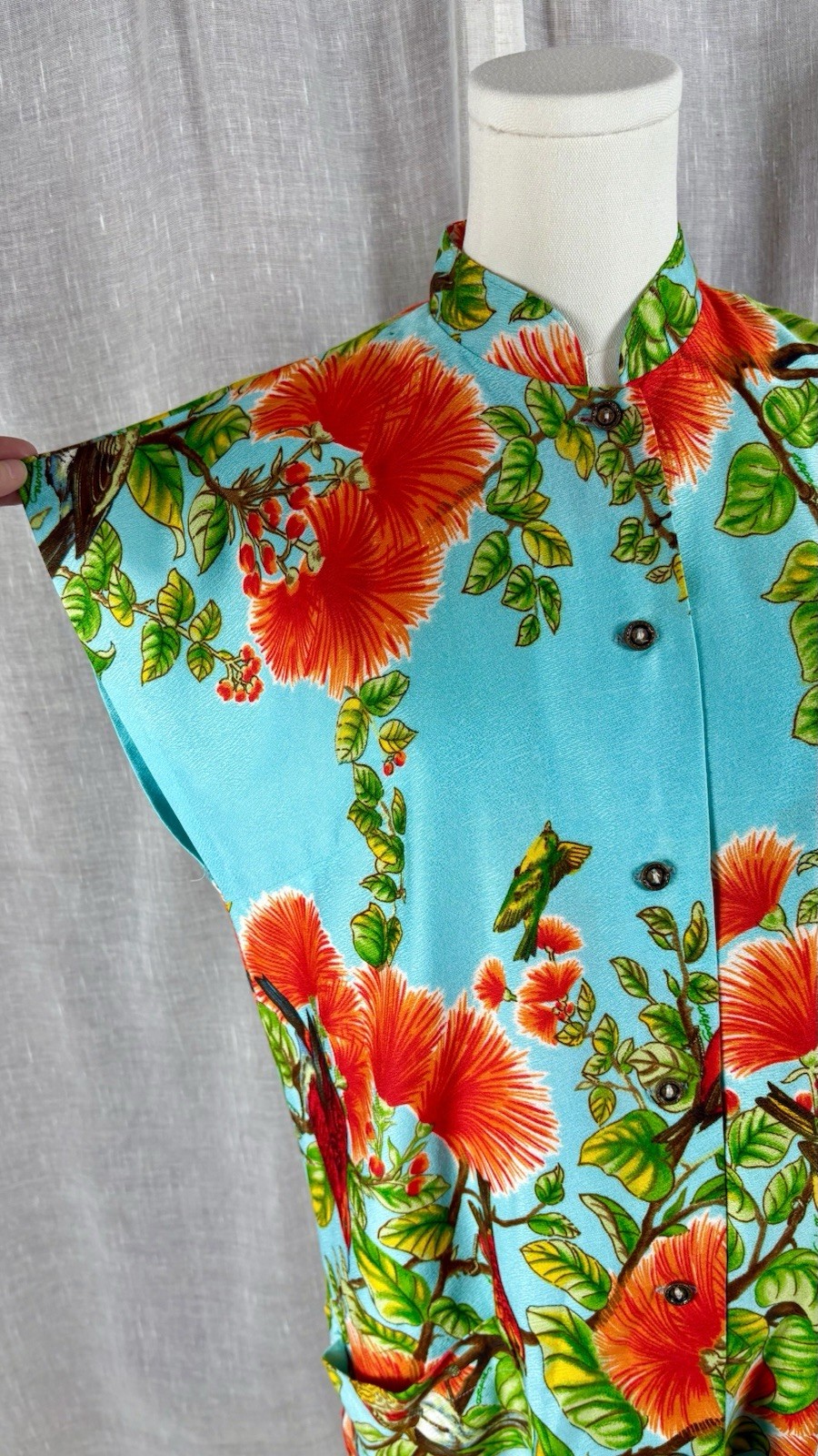 Vintage 60s Elsie Krassas Hawaiian Dress Shirt Barkcloth Tiki O Tea Timer M L