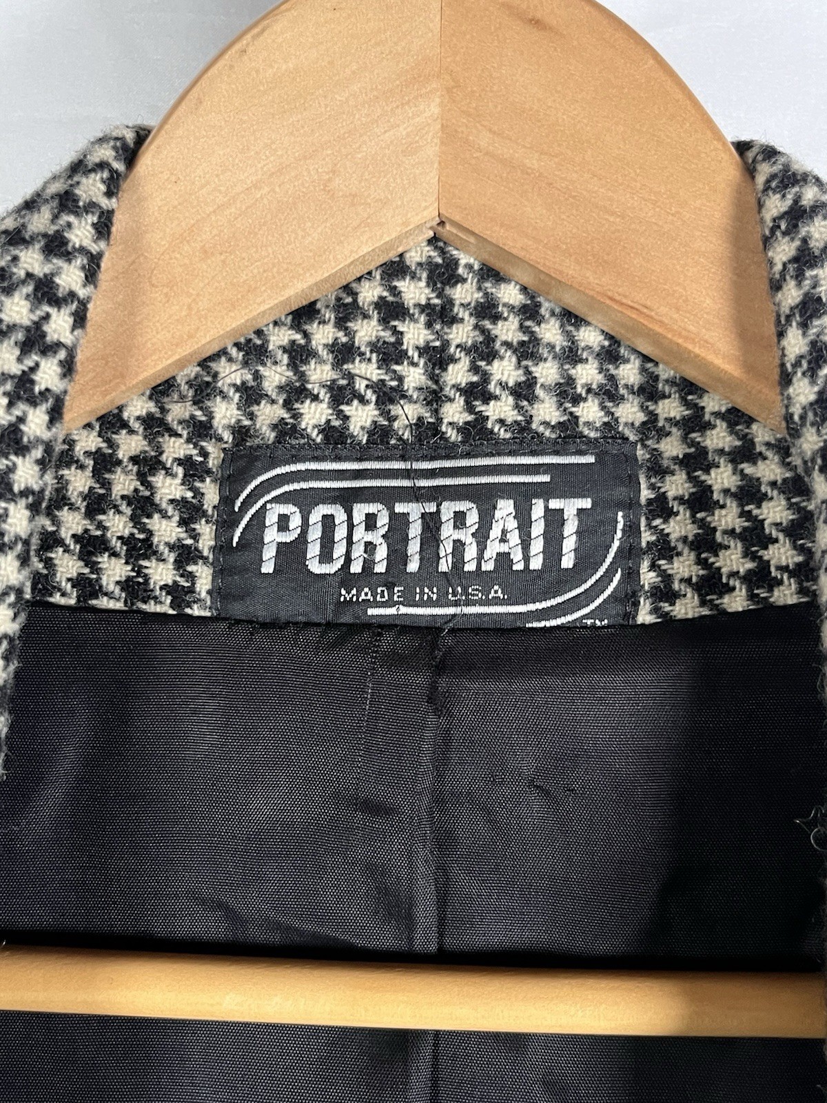 Vintage Portrait Wool Open Front Coat Women’s Houndstooth USA Made *No Size Tag*