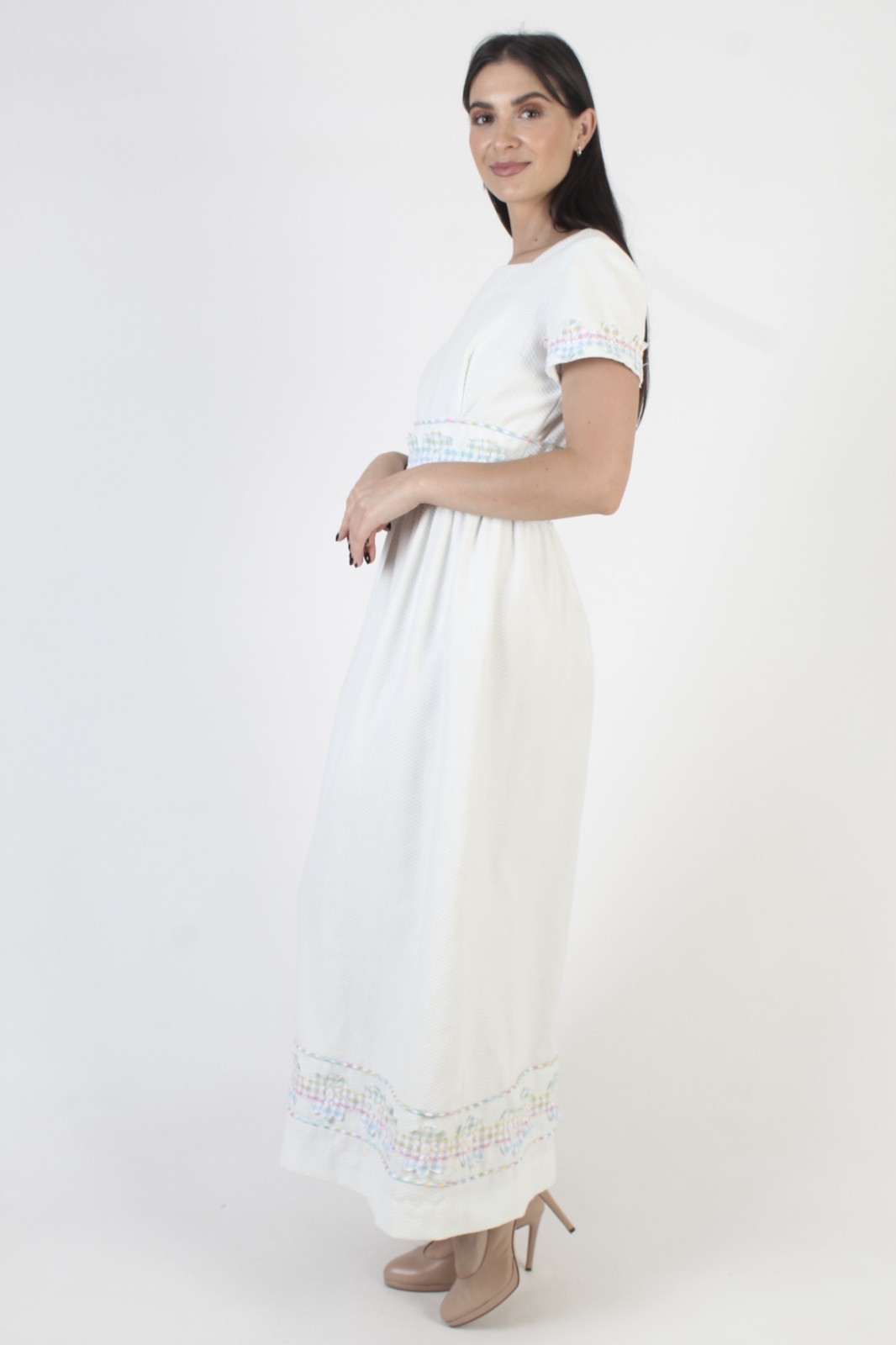 Vtg Lori Till Neiman Marcus Dress 70s Waffle Fabric Prairie Cottagcore Pastel