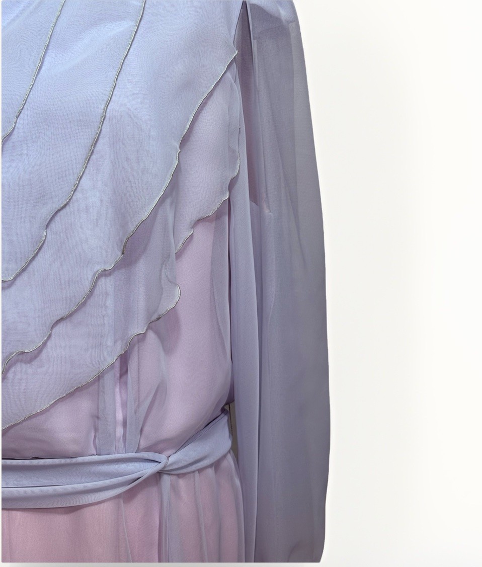 VTG 1950s Lavender Chiffon Maxi Dress USA Regency Boho Fairy Prairie Sz 38 (8-10
