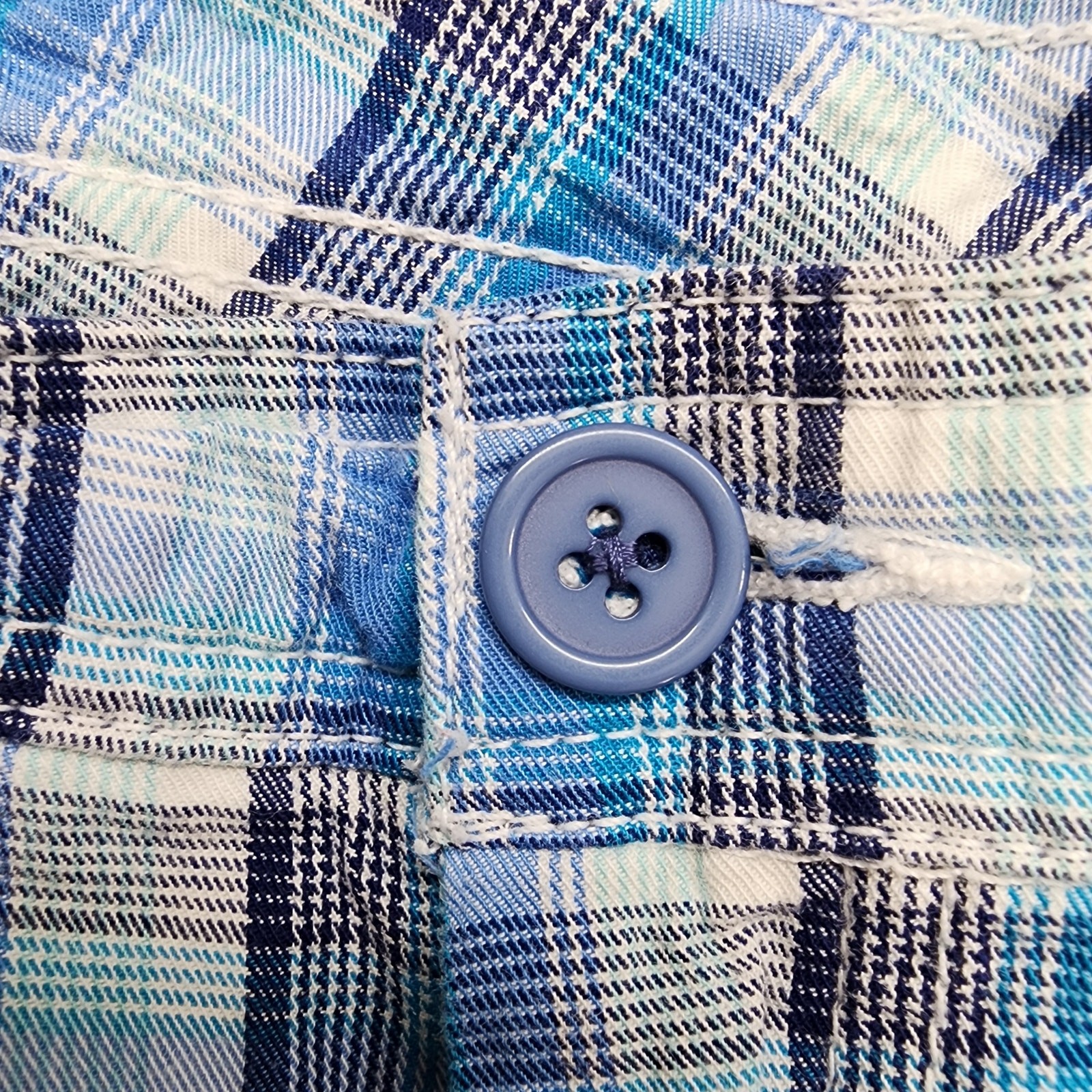 Vintage 90s Basic Editions Shorts Women L Blue Plaid Cotton Cargo Utility Casual
