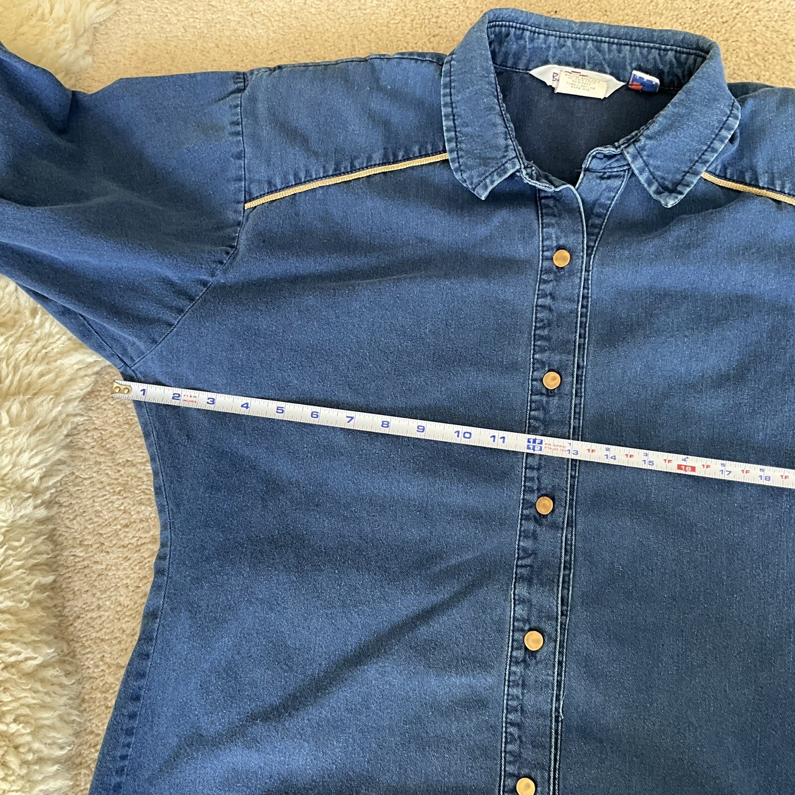 Vintage Bar N None Shirt Woman&rsquo;s Large Long Sleeve Denim Embroidered Cuffs USA