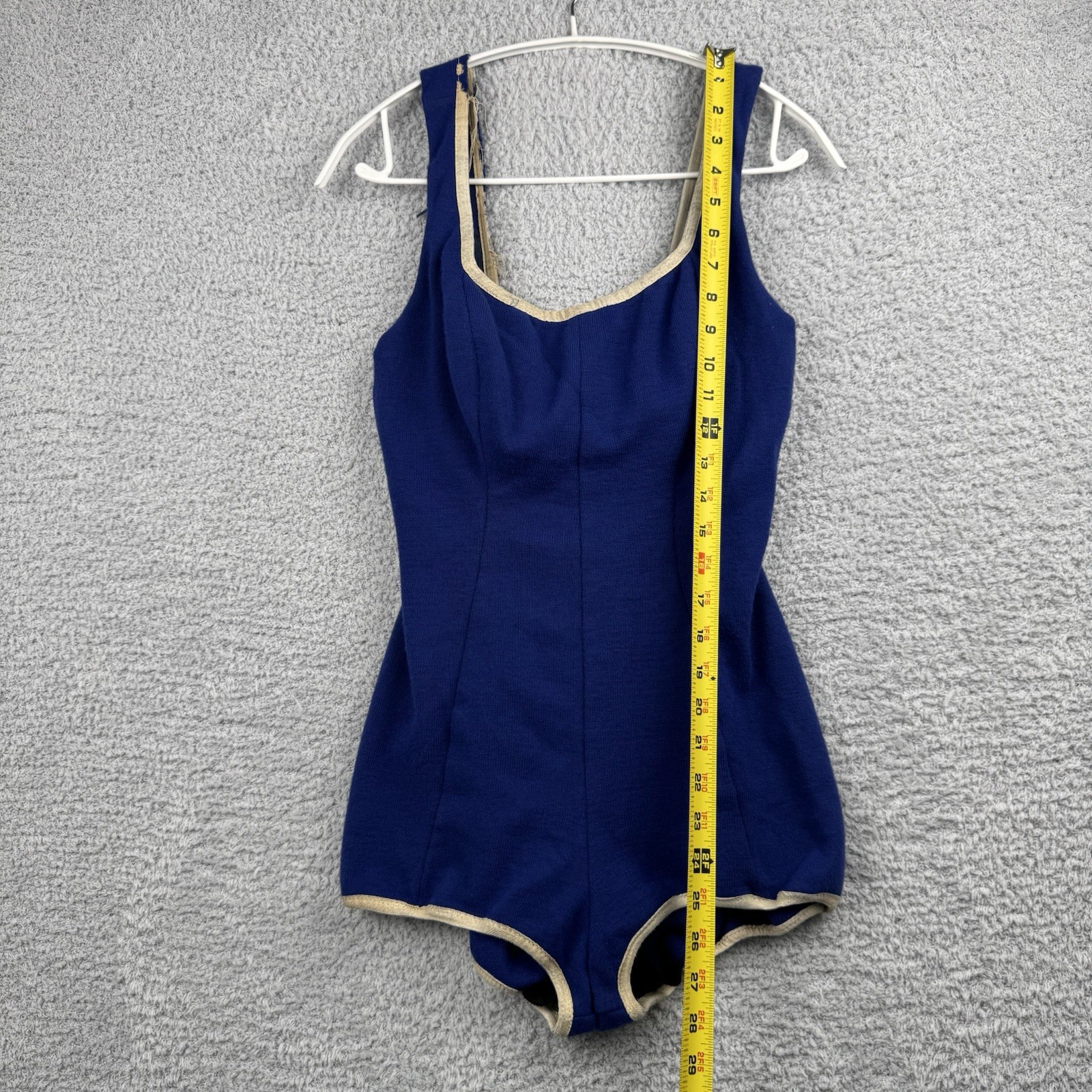 Vintage 50s Rose Marie Reid California One Piece Swimsuit Bodysuit Blue White