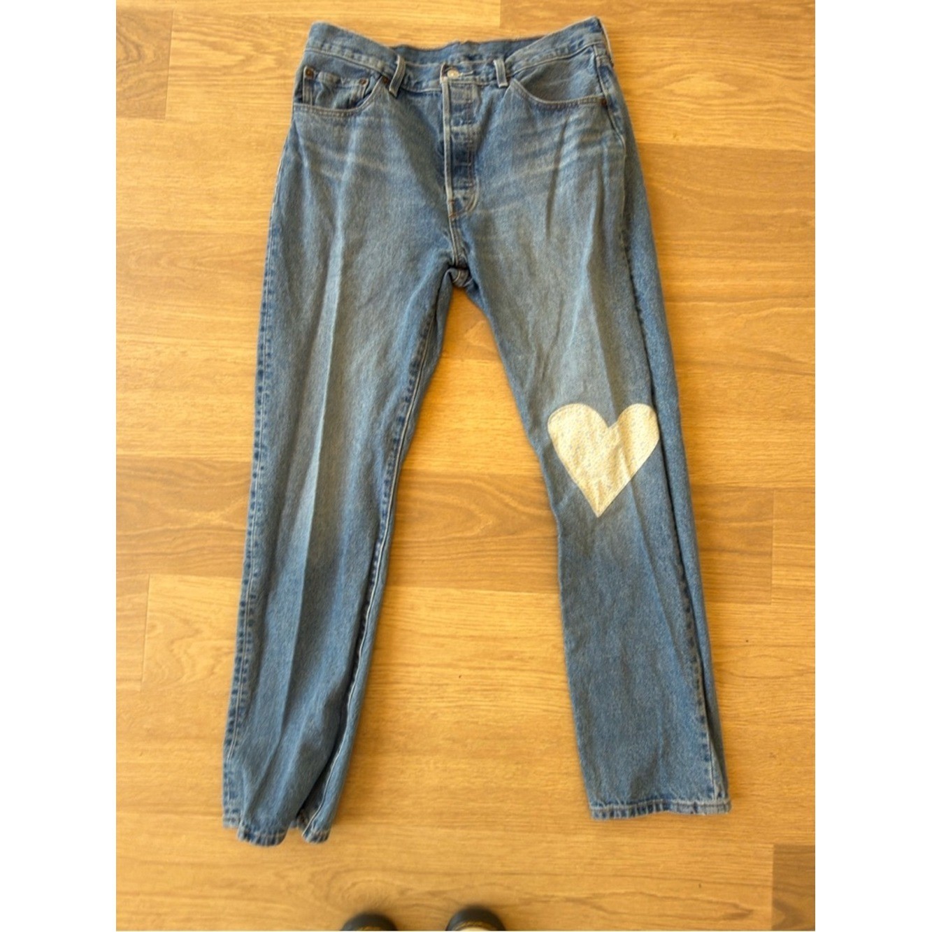 Special Anniversary Edition Levi&rsquo;s Blue Straight Leg Jeans with Heart Patch