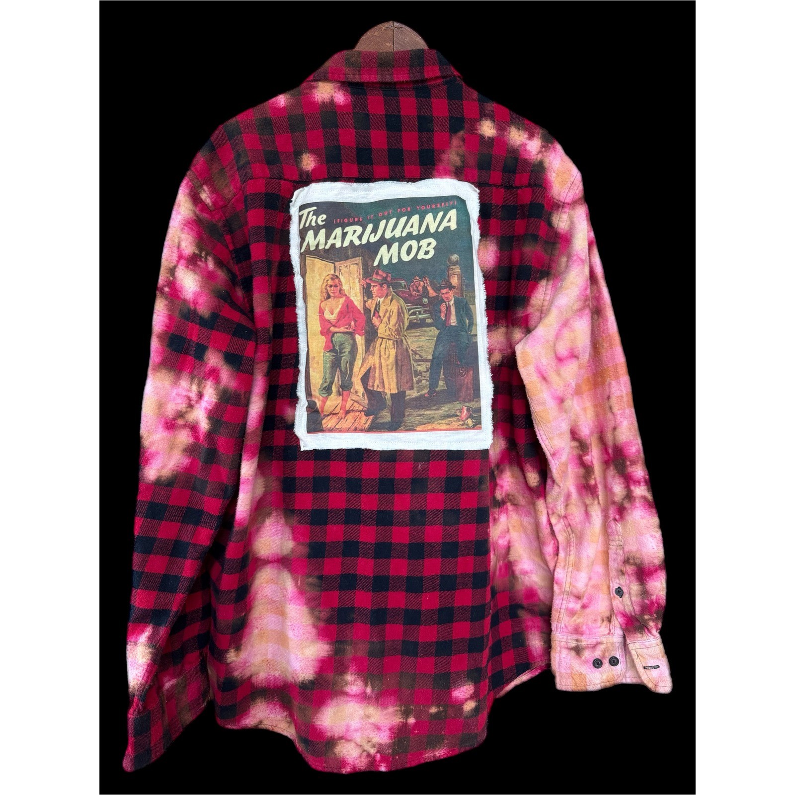 Vintage Marijuana Propaganda Flannel Bleach Dye Buffalo Plaid Shirt