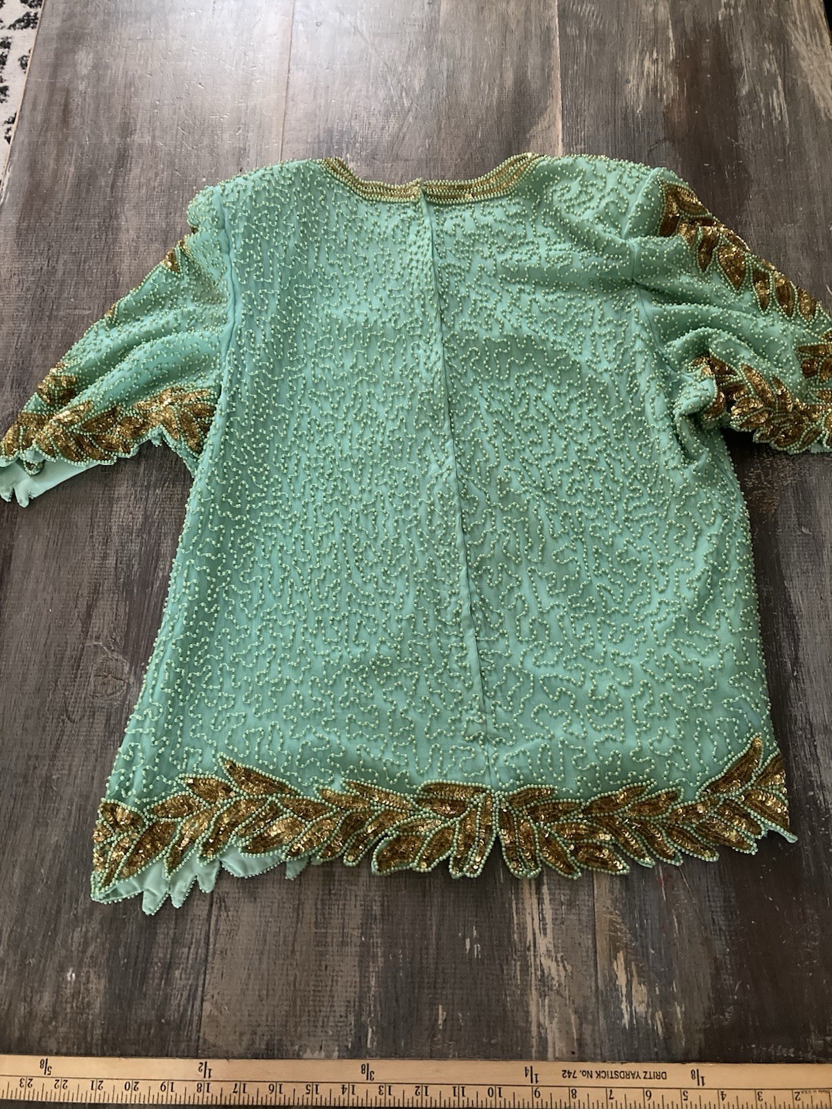 Vintage Silk Beaded Top Large Creative Touch Made In India Green And Copper