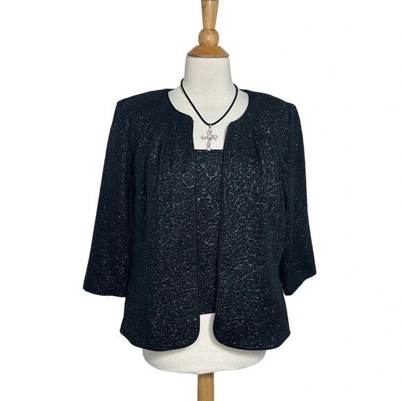 Alex Evenings 2 Piece Jacket Set XXL Black Floral Textured Metallic Formal