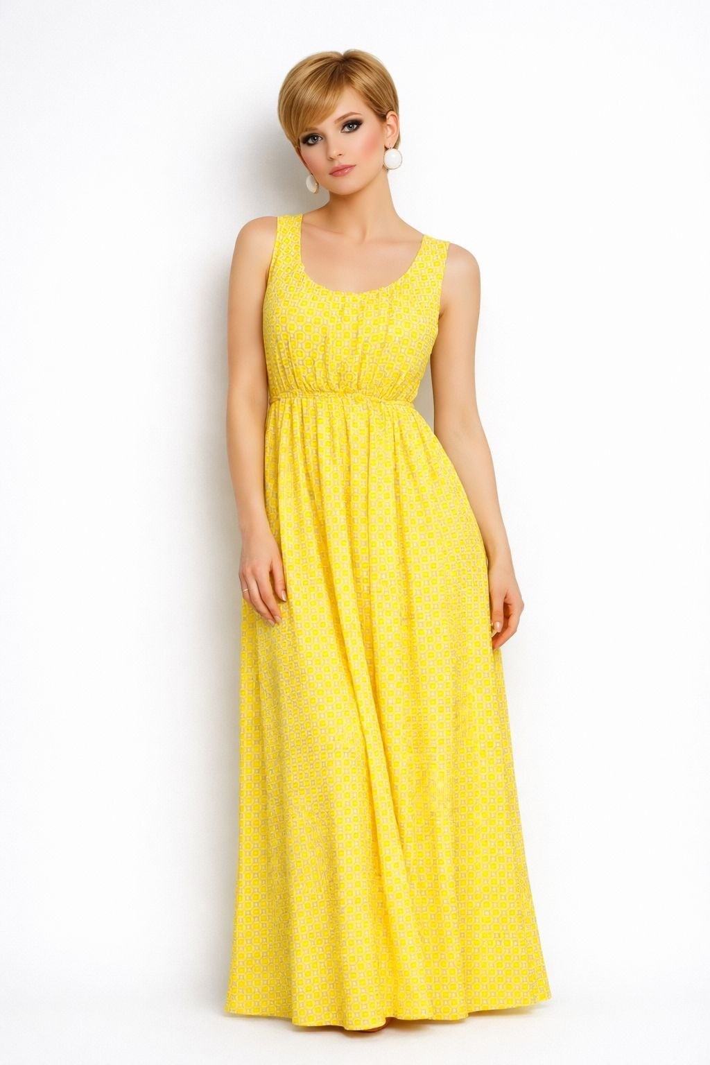 VTG Emma & Michele&rsquo;s Mod Retro 60s Yellow Sleeveless Empire Maxi Dress Women 10