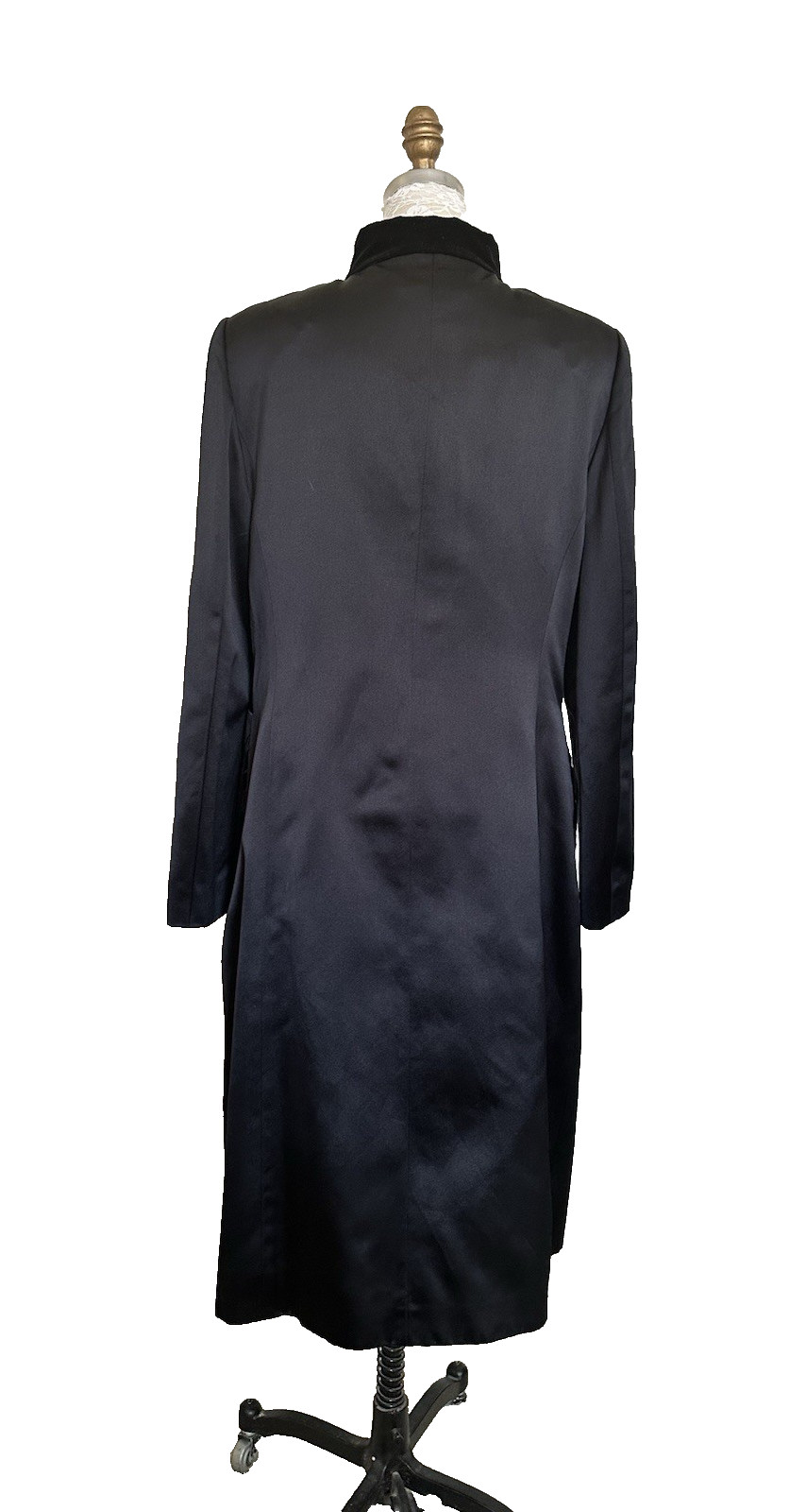 1990s Vtg Escada Black Silk with Velvet Trim Evening Dress Opera Coat – Size 40