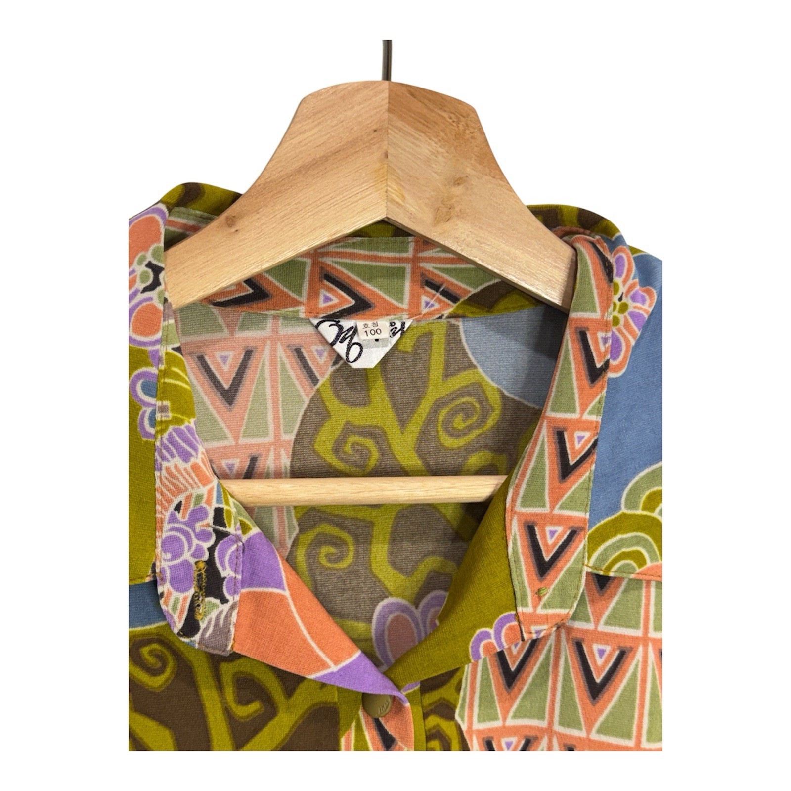 Vintage Japanese Psychedelic Mod Art Print Blouse M/L Retro Boho Top
